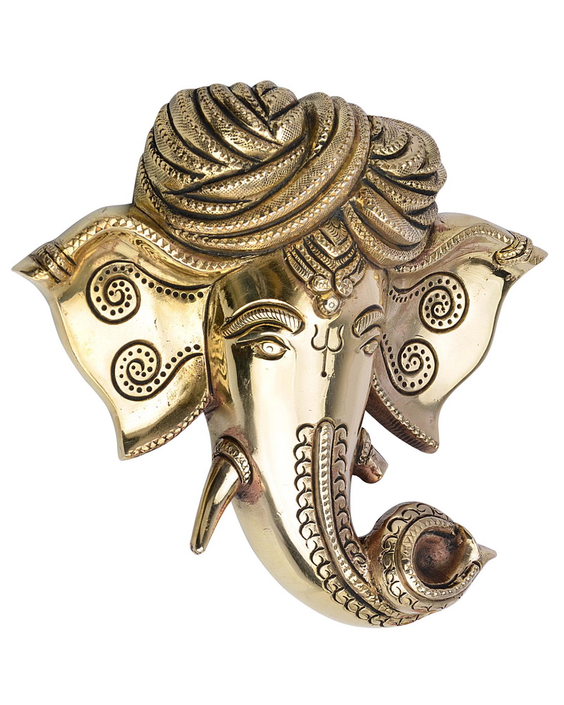Ganesha Head Decorative Lord Ganesha Face Wall Hanging Brass Statue #PIG-1036