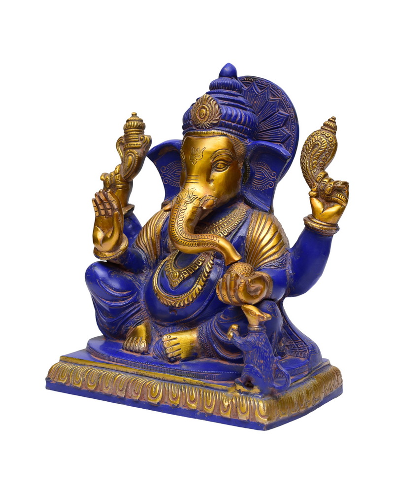 Lord Ganesha Color Brass Siting Ganesha #PIG-1050