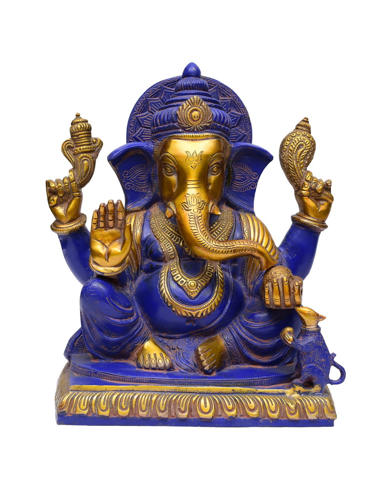 Lord Ganesha Color Brass Siting Ganesha #PIG-1050