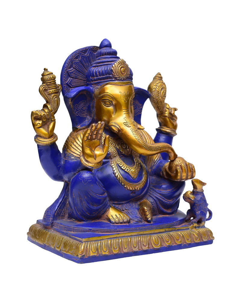 Lord Ganesha Color Brass Siting Ganesha #PIG-1050