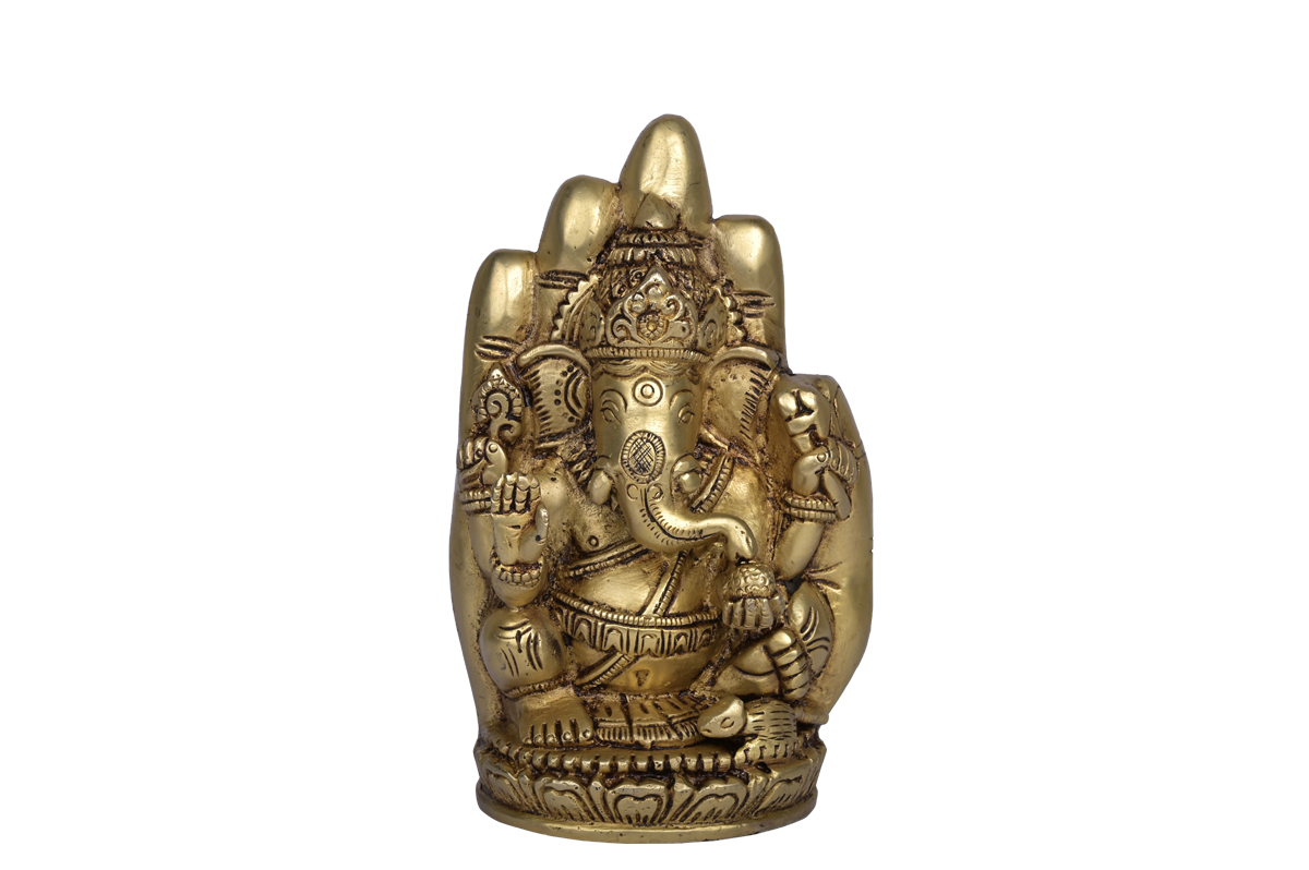 Lord Ganesha in Hand Design Brass Statue #PIG-1051