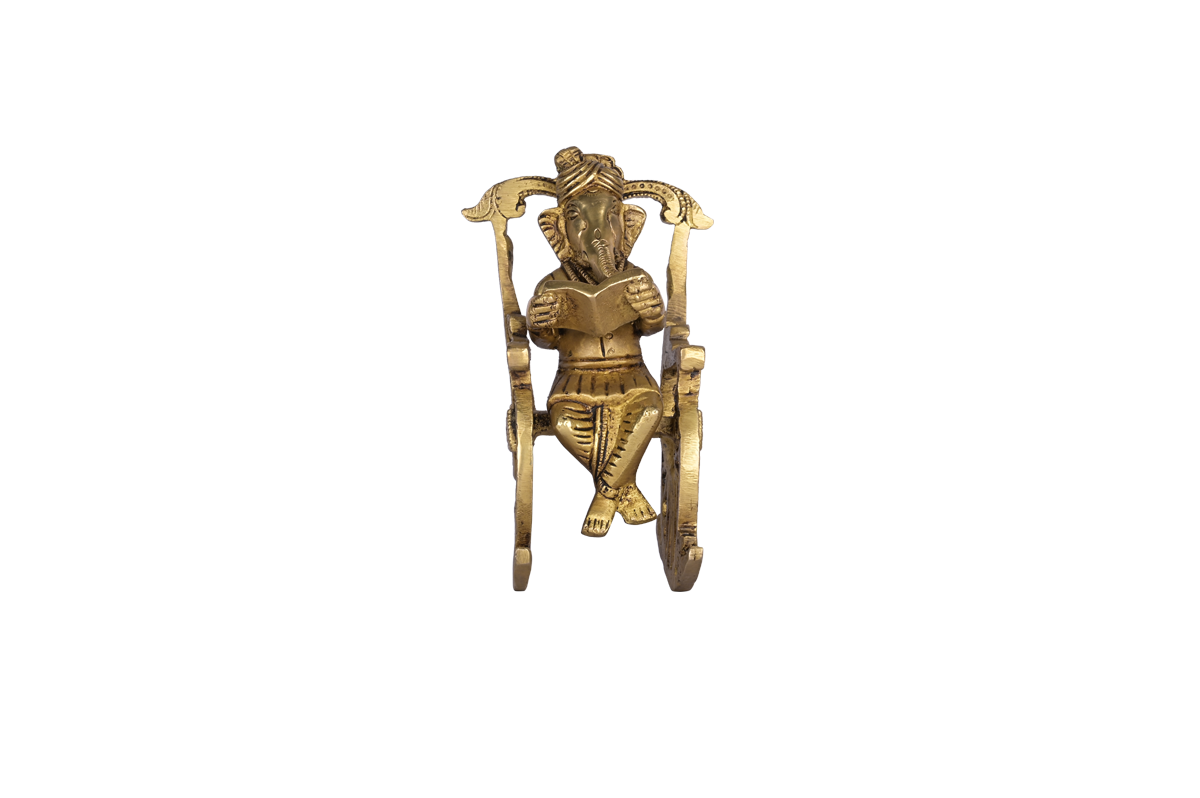 Lord Ganesha Reading Ramayana Statue Hindu God Sitting on Chair #PIG-1053