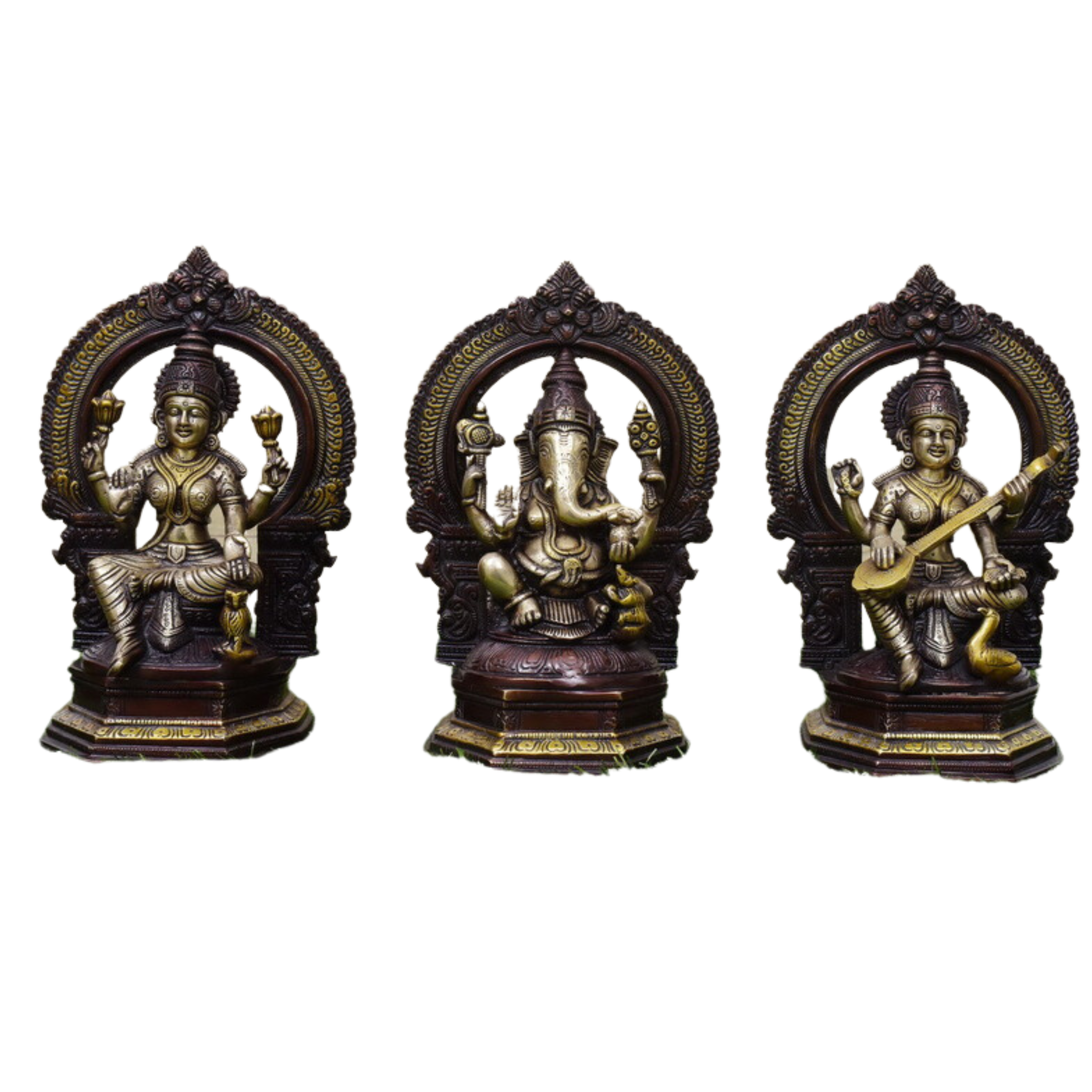Brass laxmi Ganesh Saraswati Statue . Antique color Finish Lakshmi Ganesh Saraswati #PILGS-8001