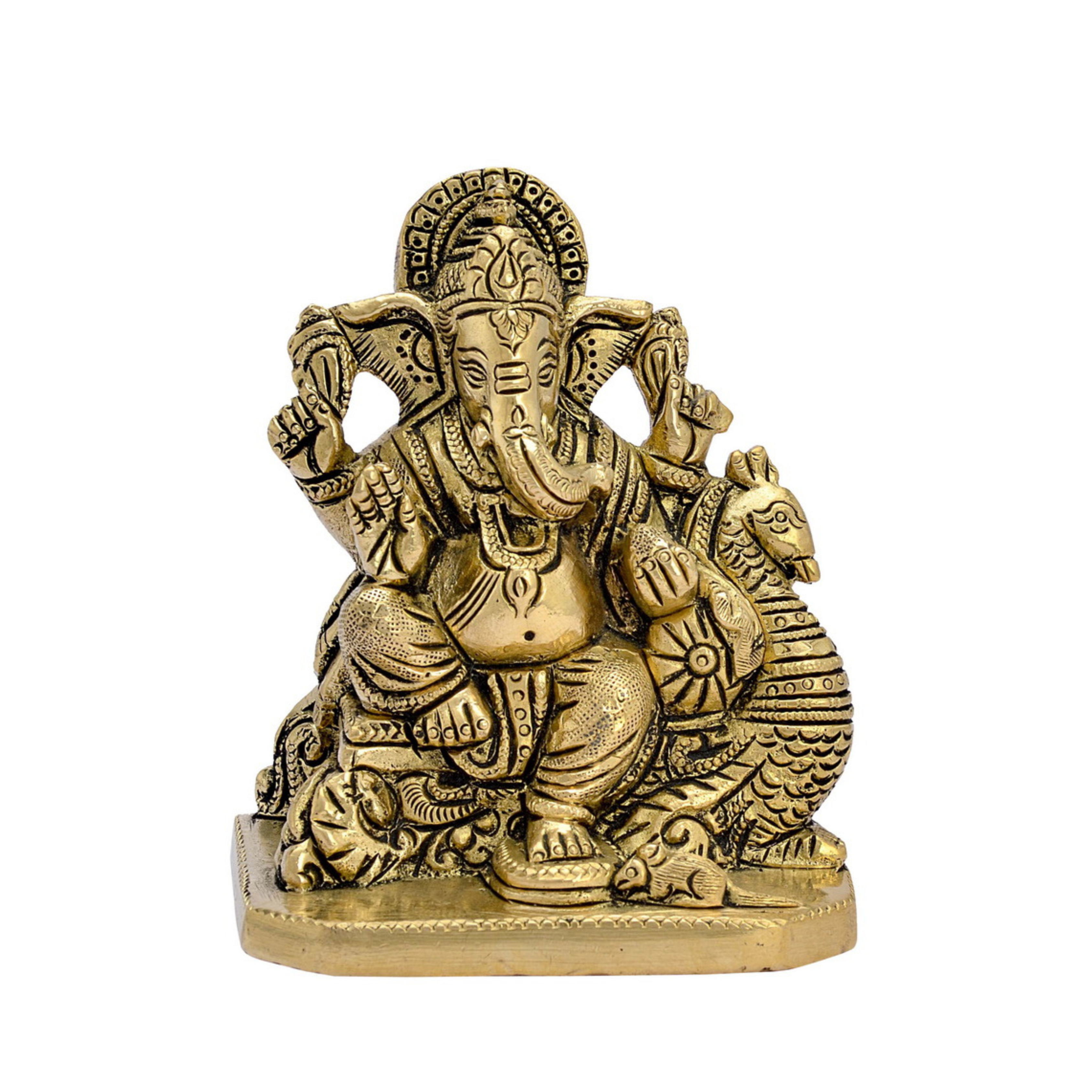 Lord Ganesha Sitting on Peacock Brass Ganesha Statue #PIG-1054