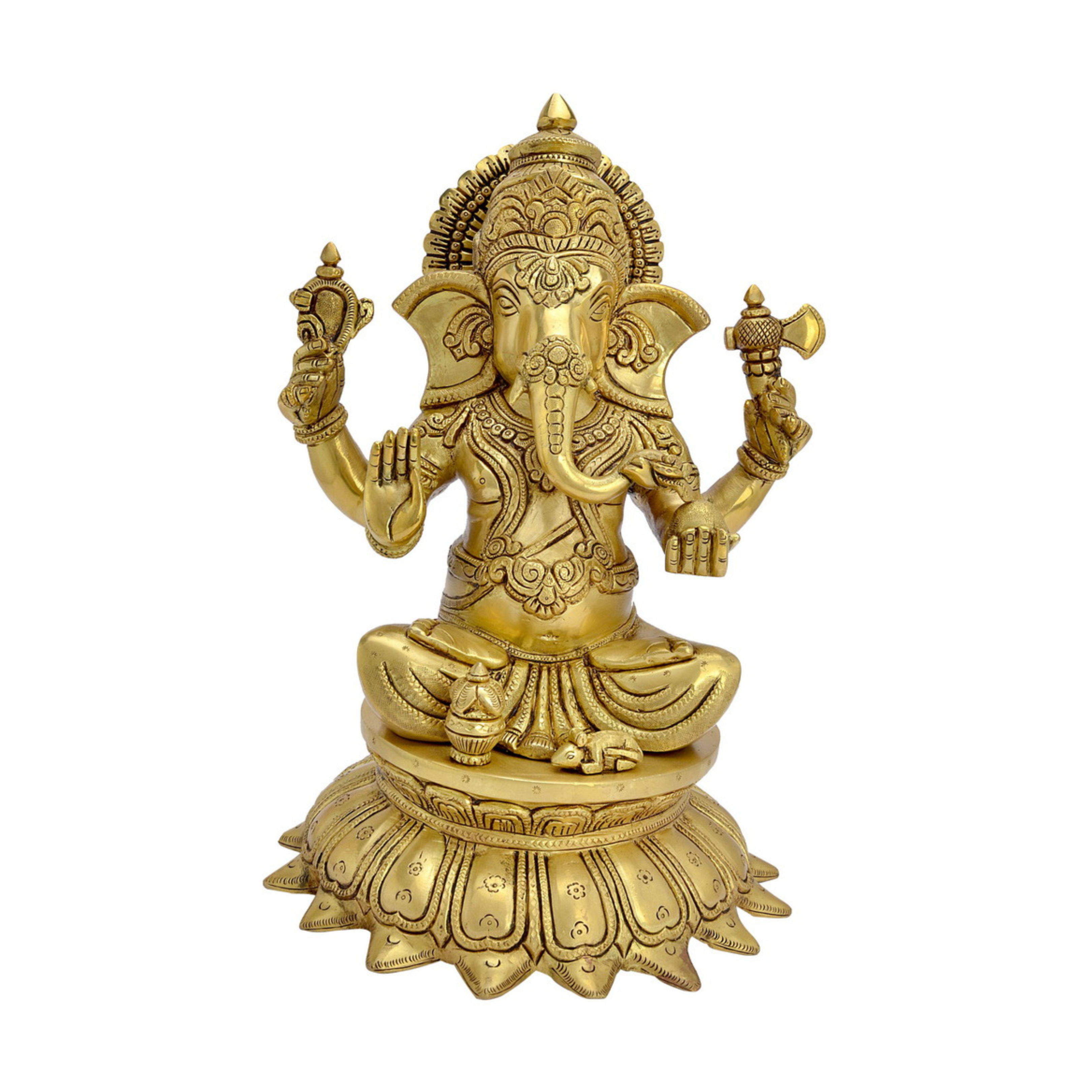 Lord Ganesha Siting On lotus Brass Seated Ganesh Statue #PIG-1052