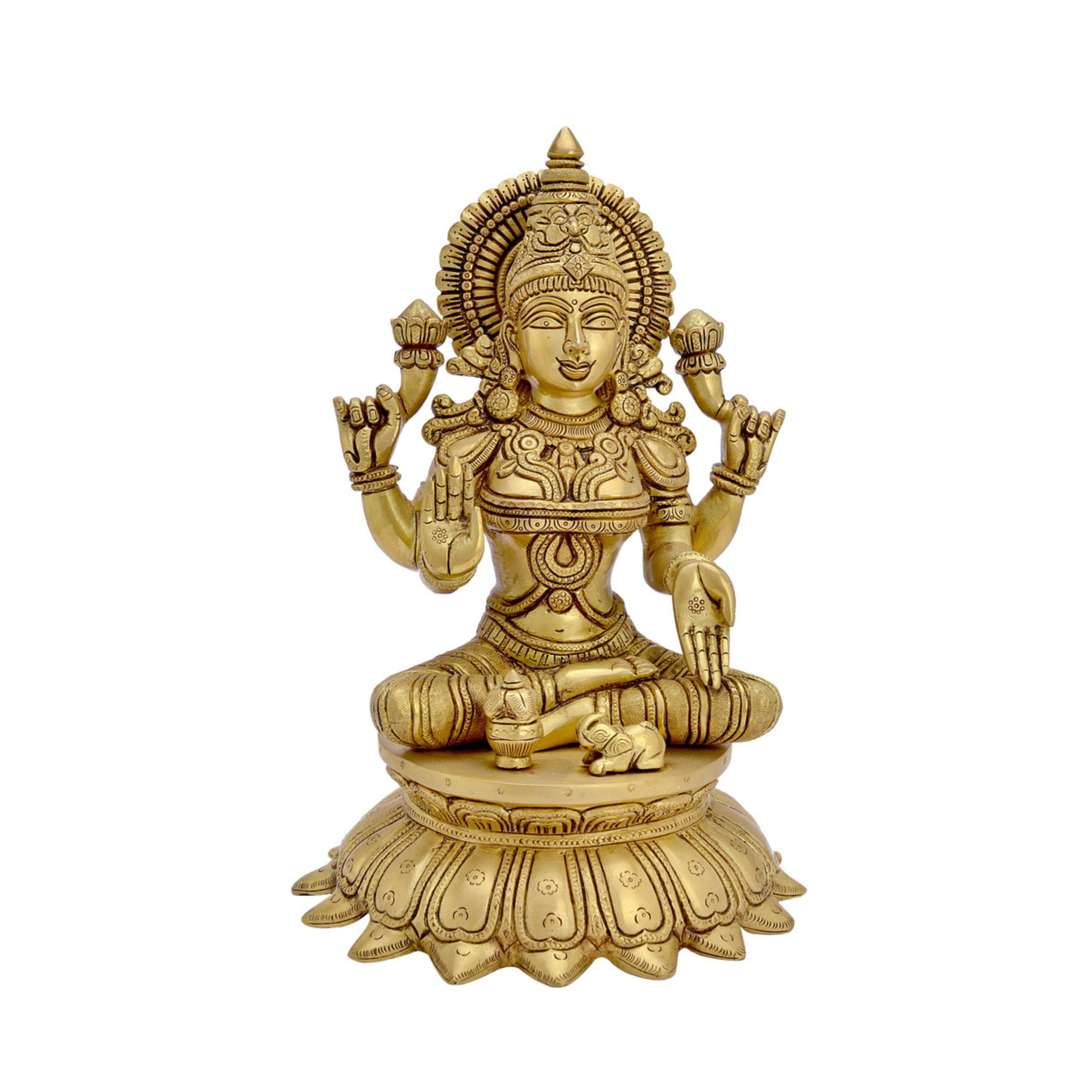 Lord Laxmi Brass Large Lakshmi Statue with Lotus Flowers #PIL-9005