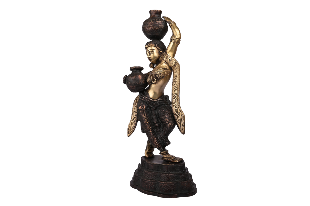 Brass Metal Panihari Woman Pot Matka Lady Statue #PISS-2653