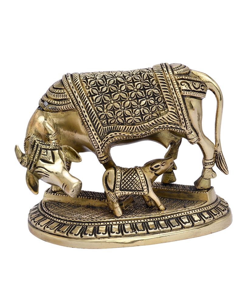 Cow Calf Brass Statue #PIC-1502