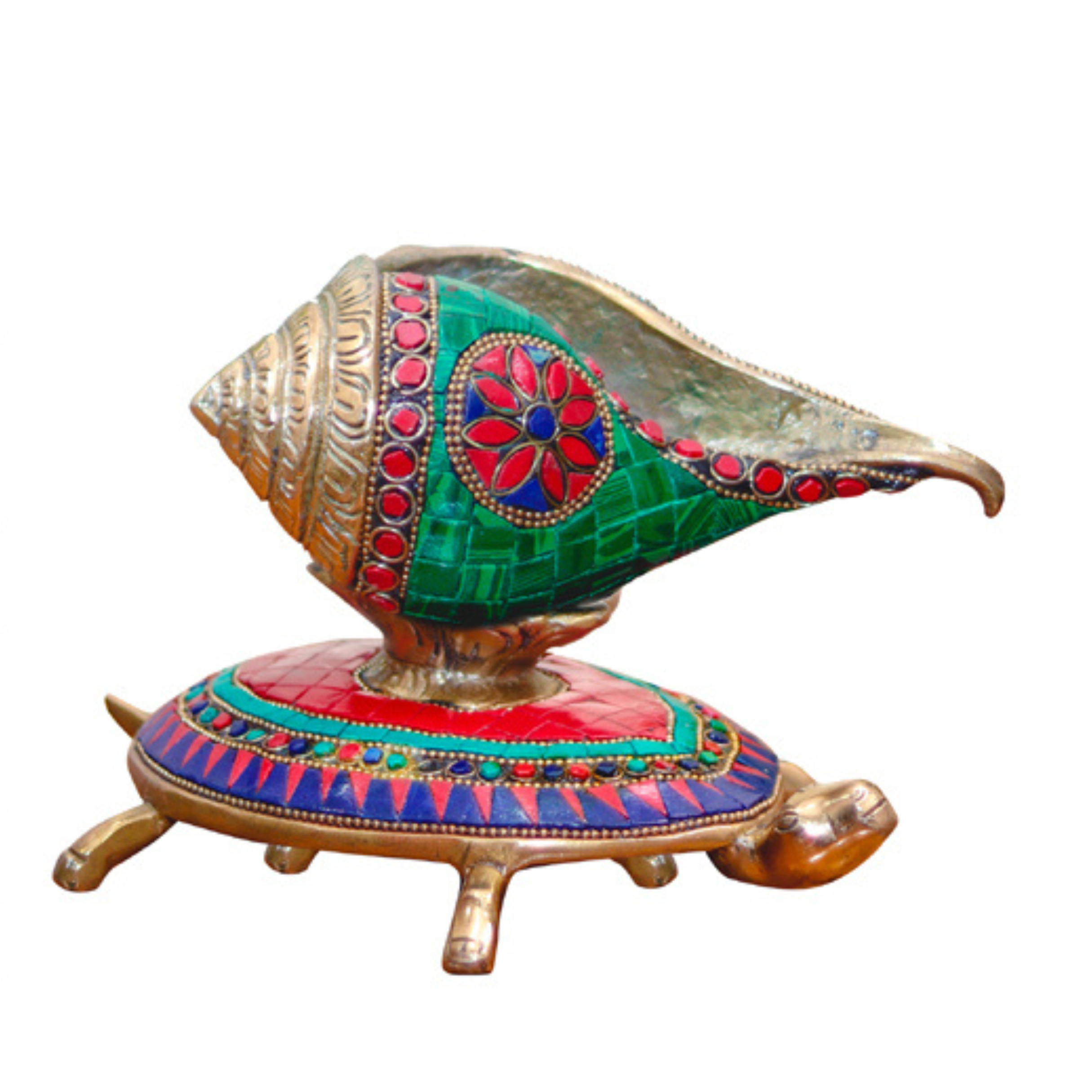 Brass Tortoise Stand with Sankhu Statue  #PISN-1804