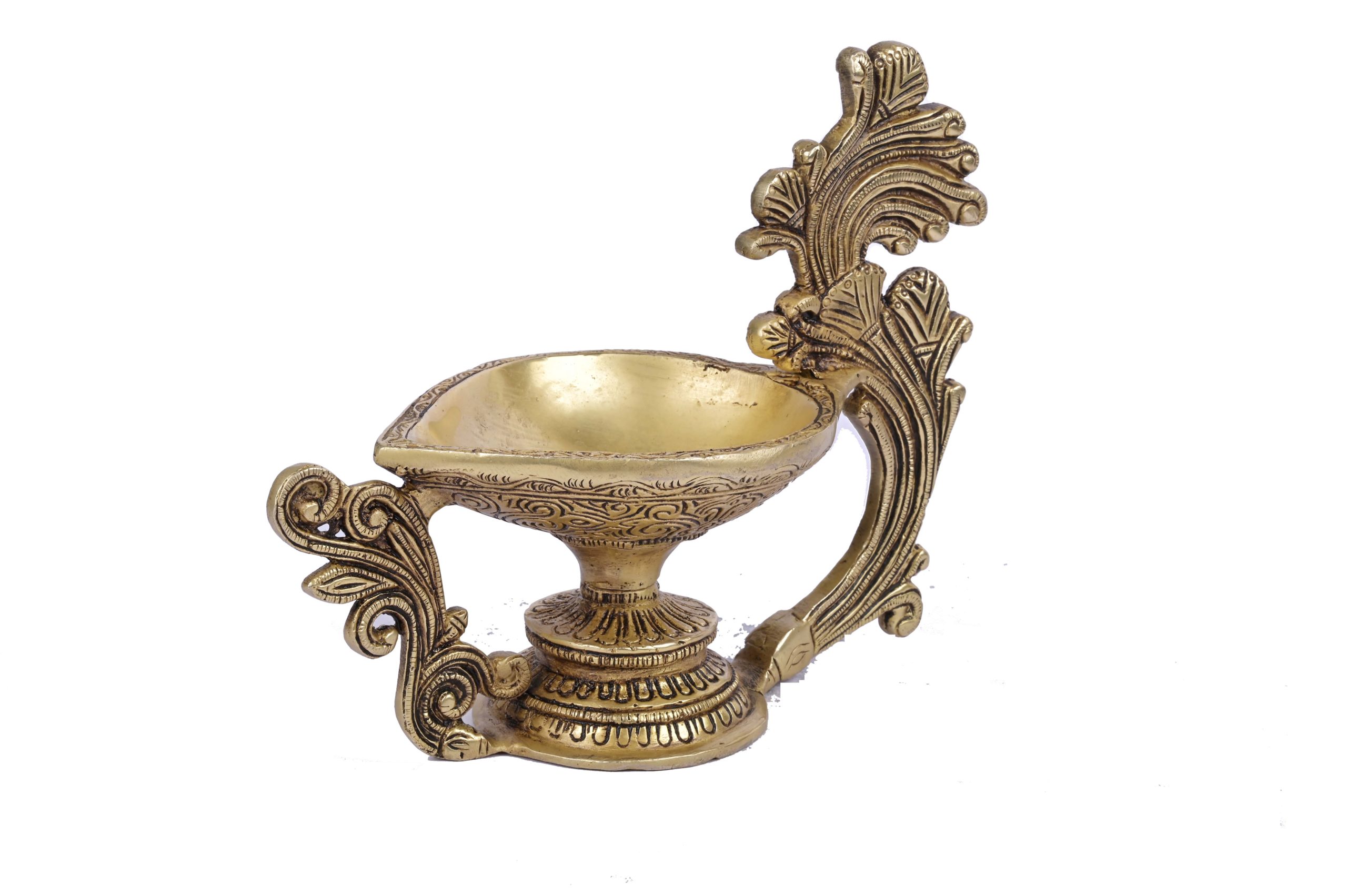 BRASS DIYA WITH BIG HANDAL FOR POOJA AND ARTI #PIDY-2105