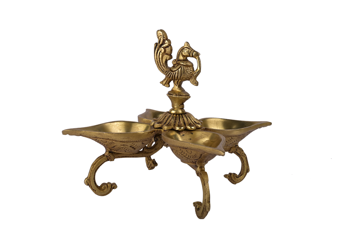 Pooja Diya with Four .4 Diya set in Brass Metal #PIDY-2110