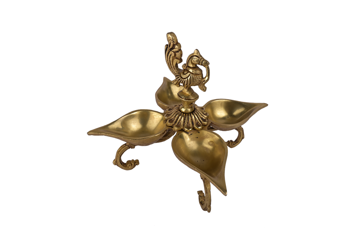 Pooja Diya with Four .4 Diya set in Brass Metal #PIDY-2110