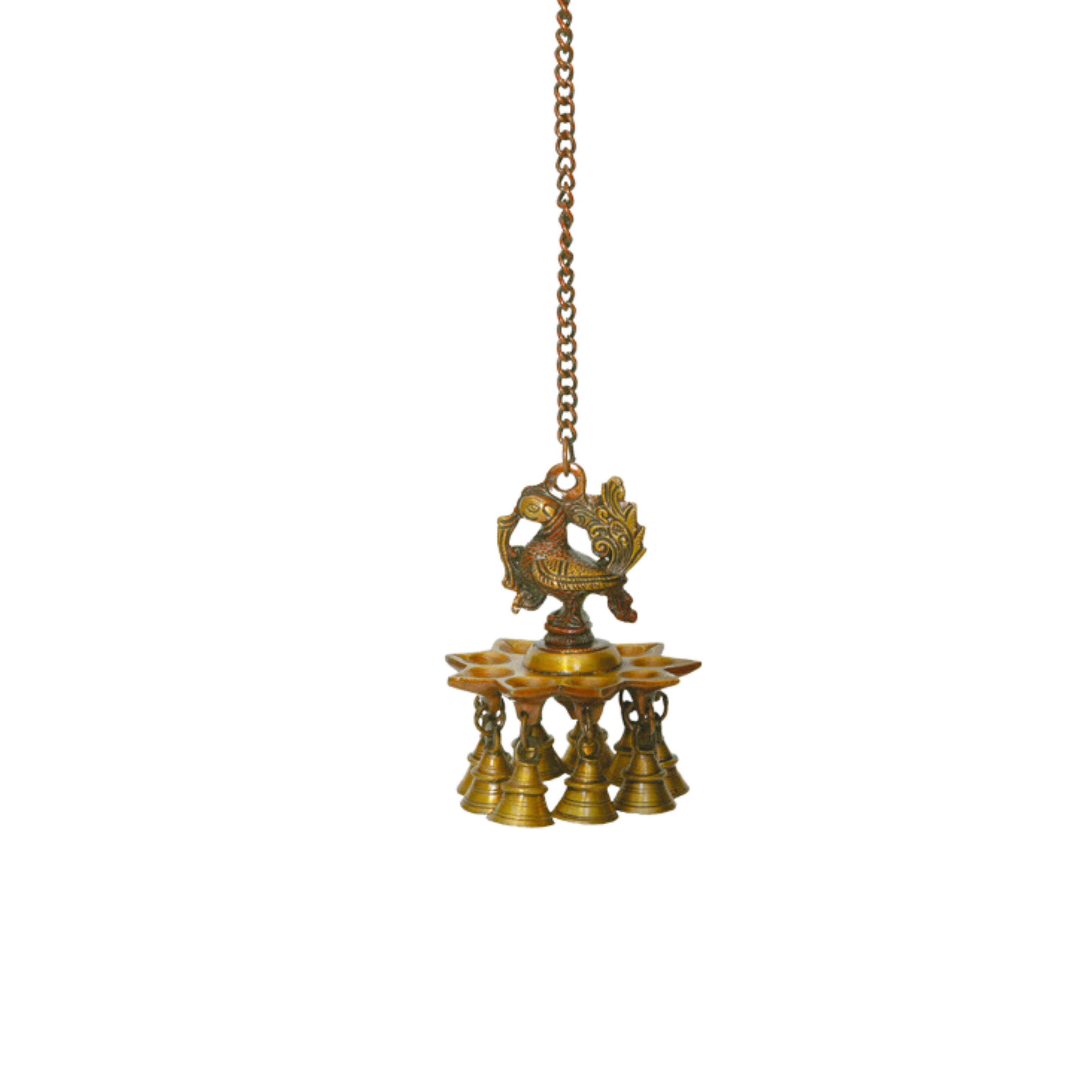 Brass Peacock Hanging Diya with Bells  #PIDY-2111