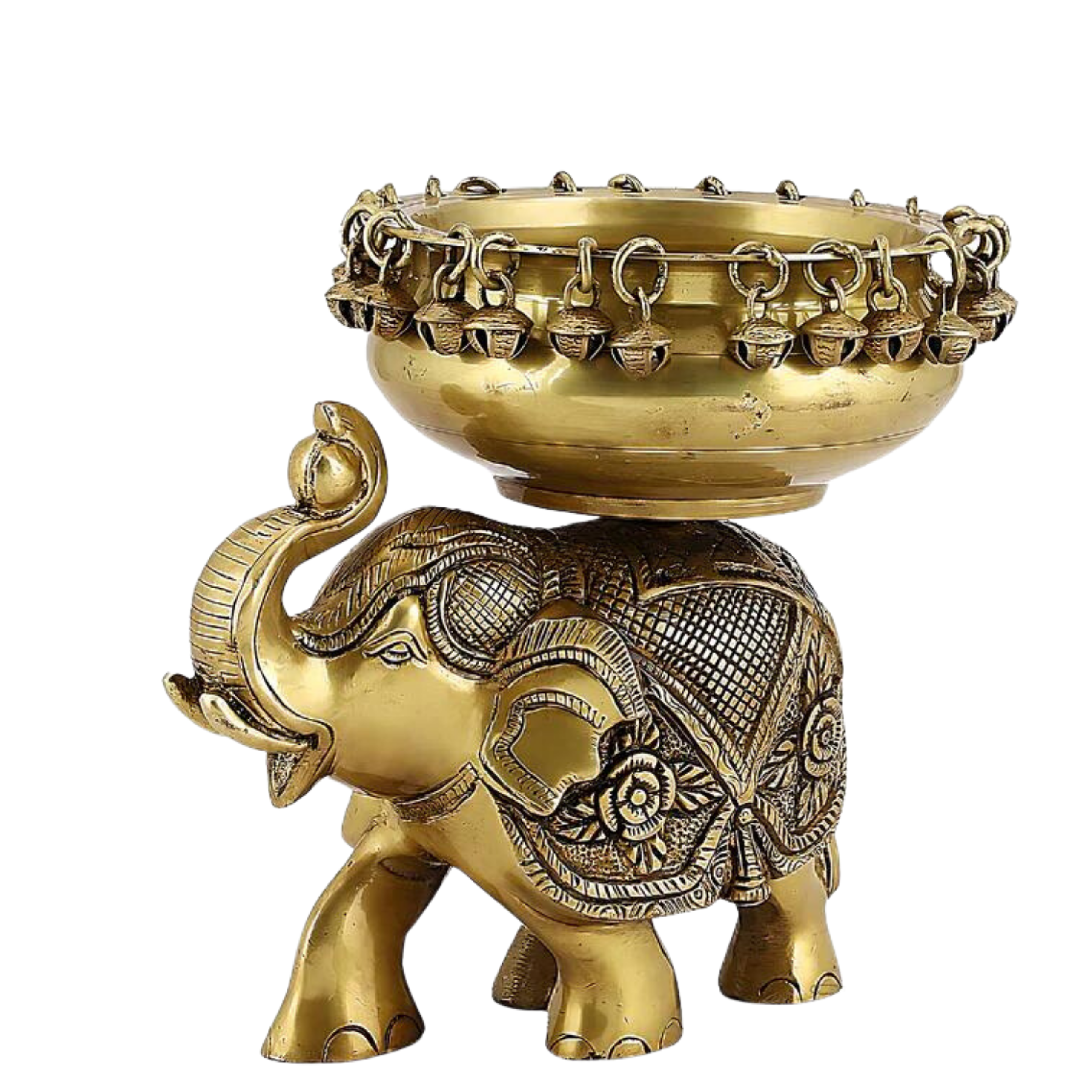 Brass Elephant Urli Bowl With Bells #PIU-5005