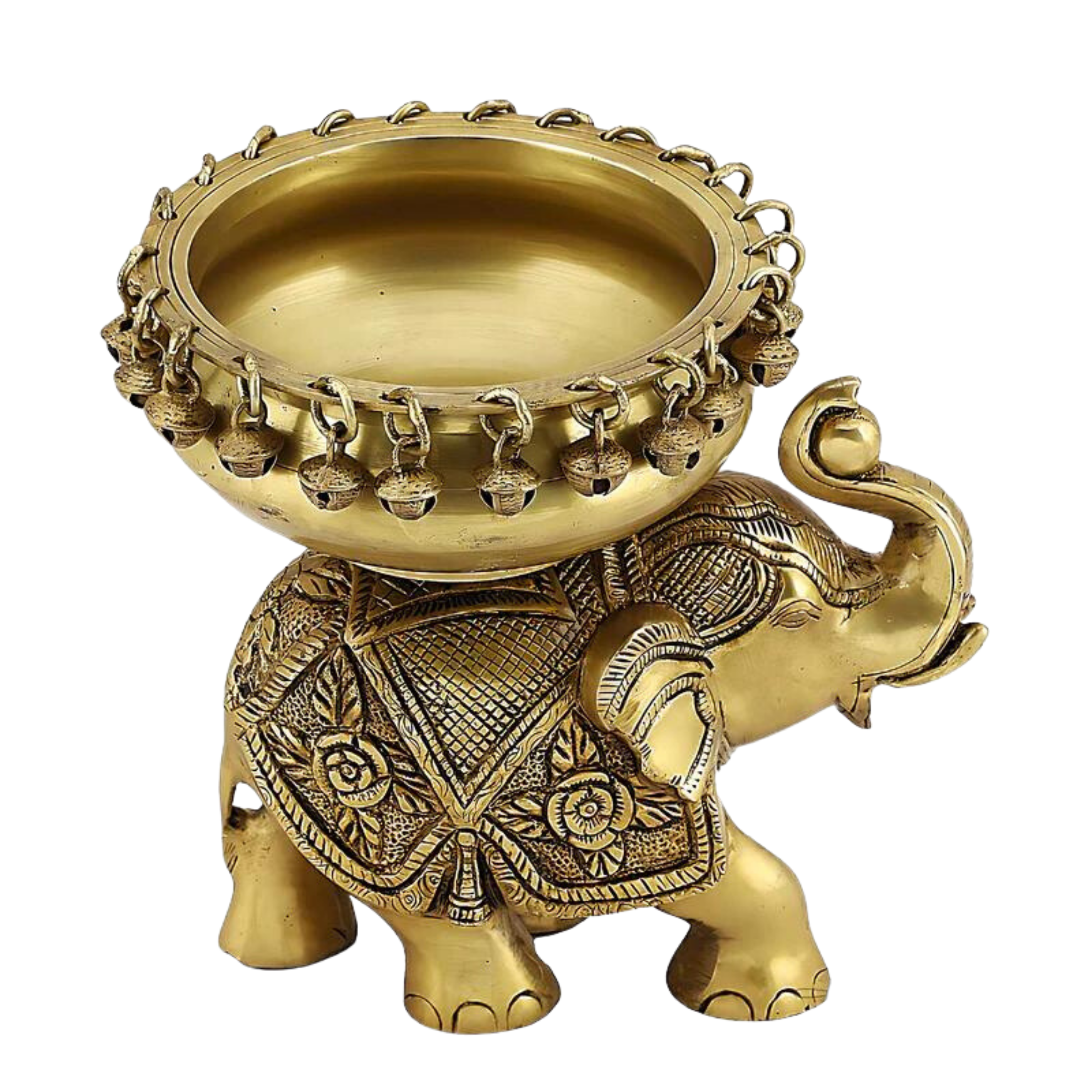 Brass Elephant Urli Bowl With Bells #PIU-5005
