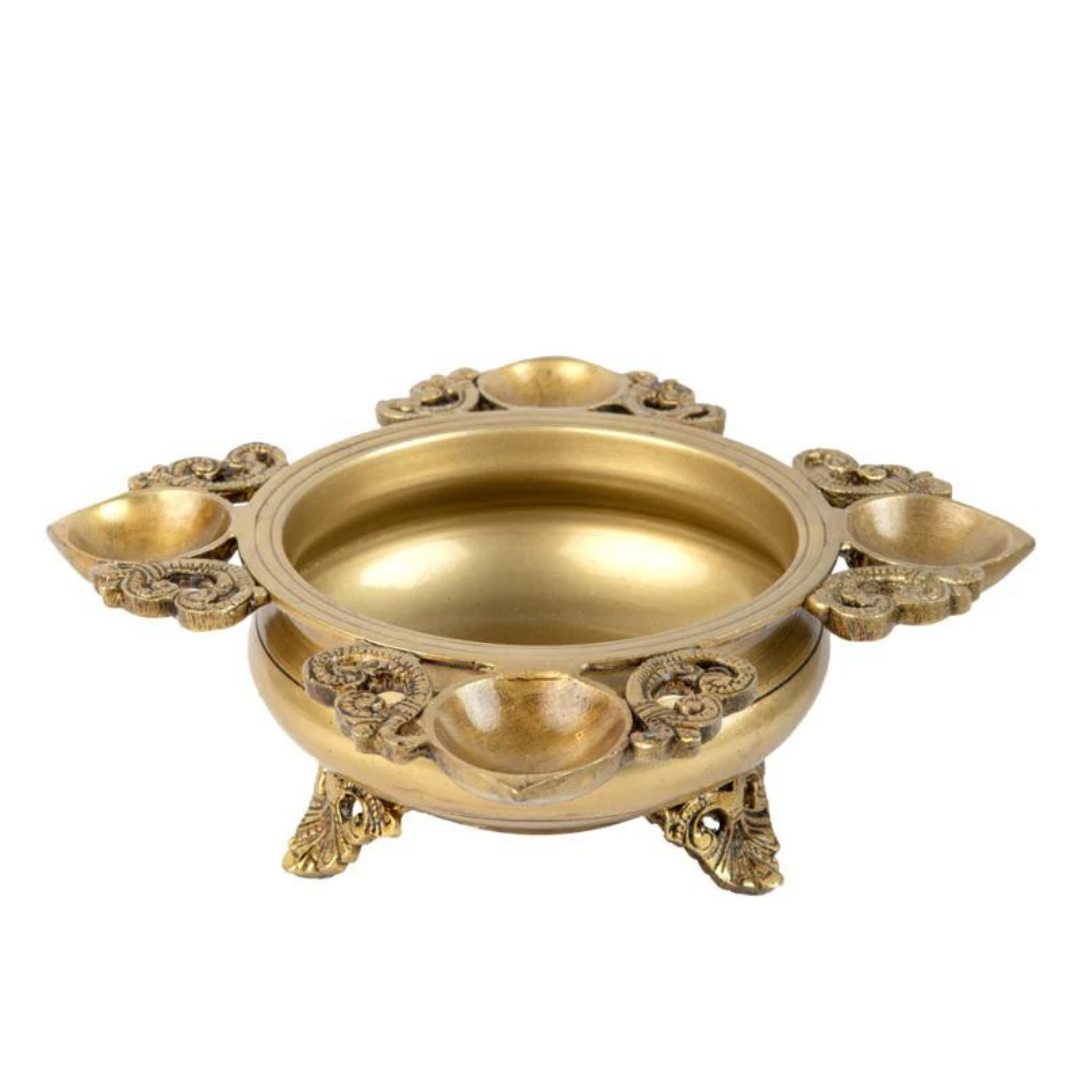  Brass 6in 4 Diya Urli Ethnic Design #PIU-5007
