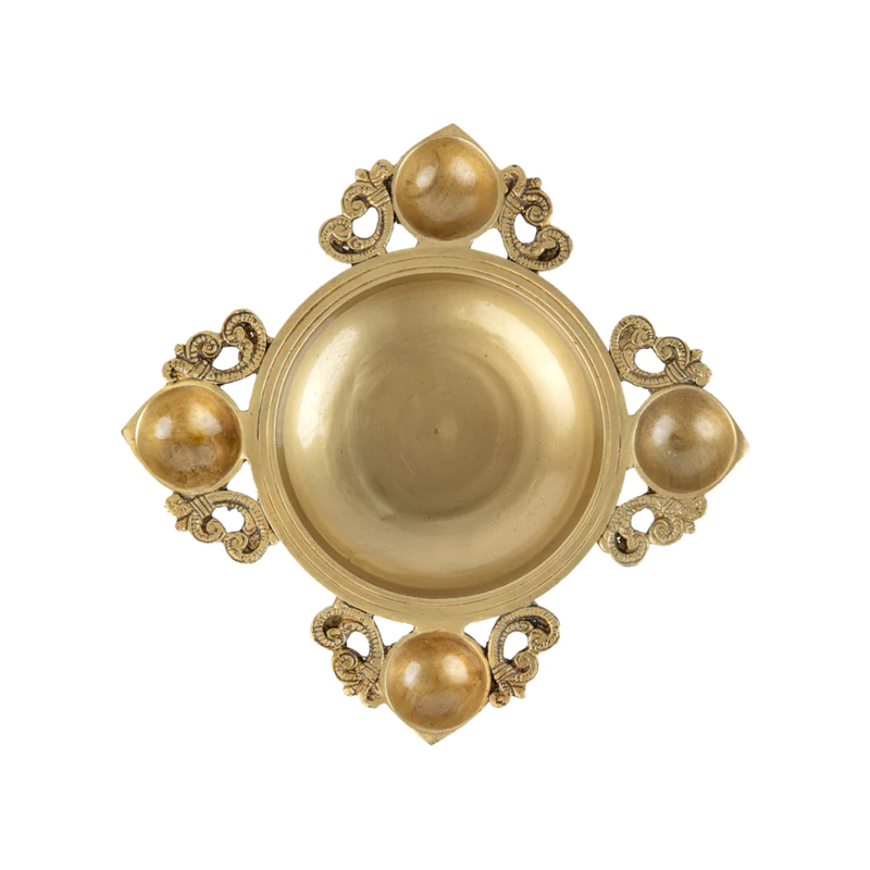  Brass 6in 4 Diya Urli Ethnic Design #PIU-5007