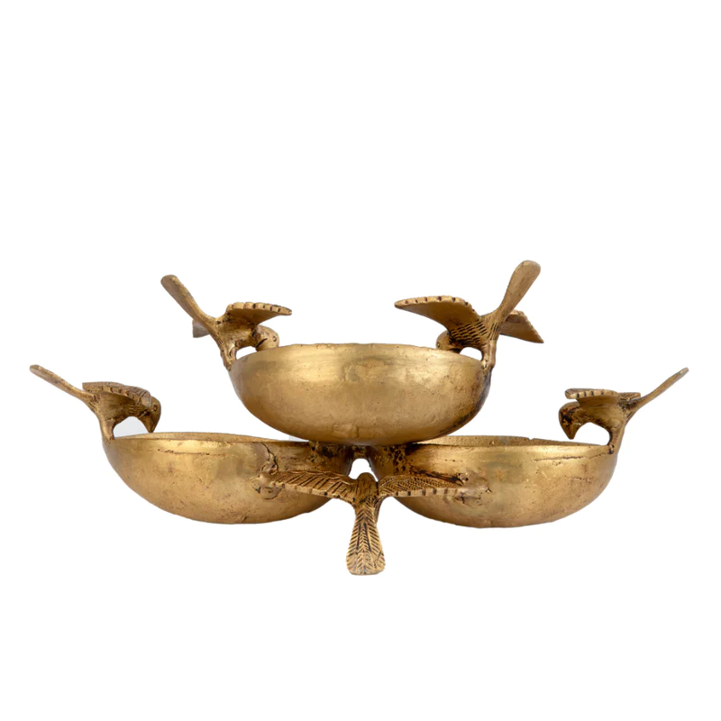Art Brass Bird 3 Urli Design #PIU-5014