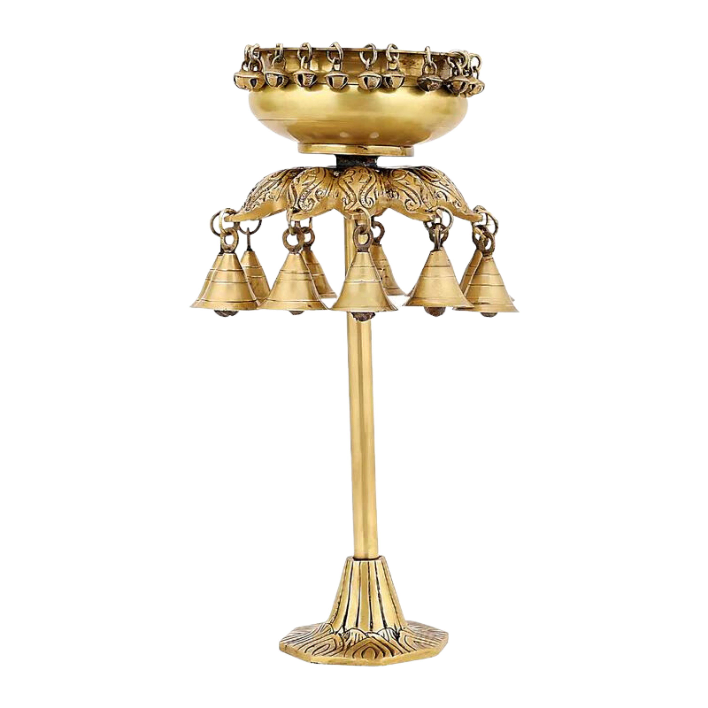  Brass Urli Bowl with Bells Ethnic Design Uruli Pot for Home Decor #PIU-5017