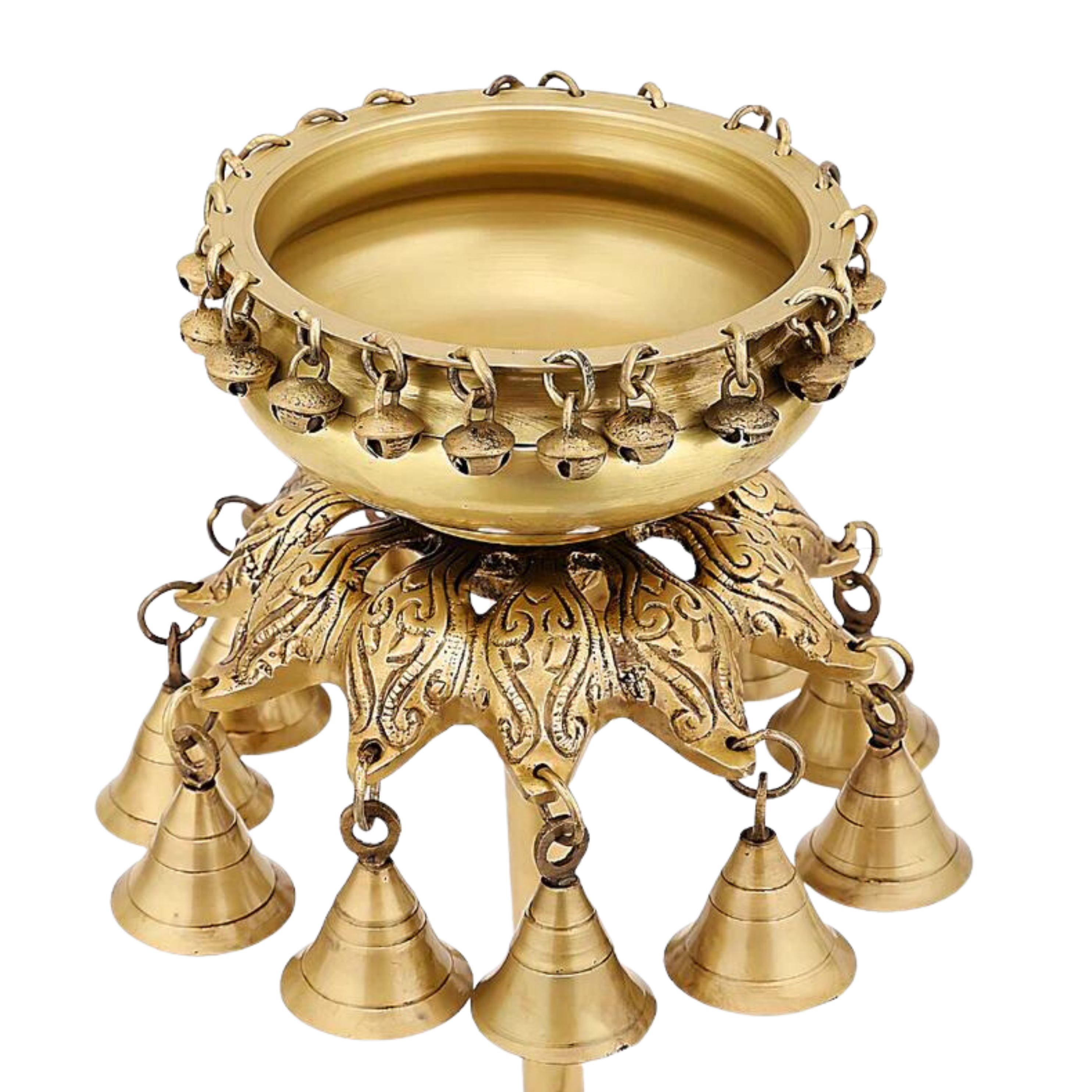  Brass Urli Bowl with Bells Ethnic Design Uruli Pot for Home Decor #PIU-5017