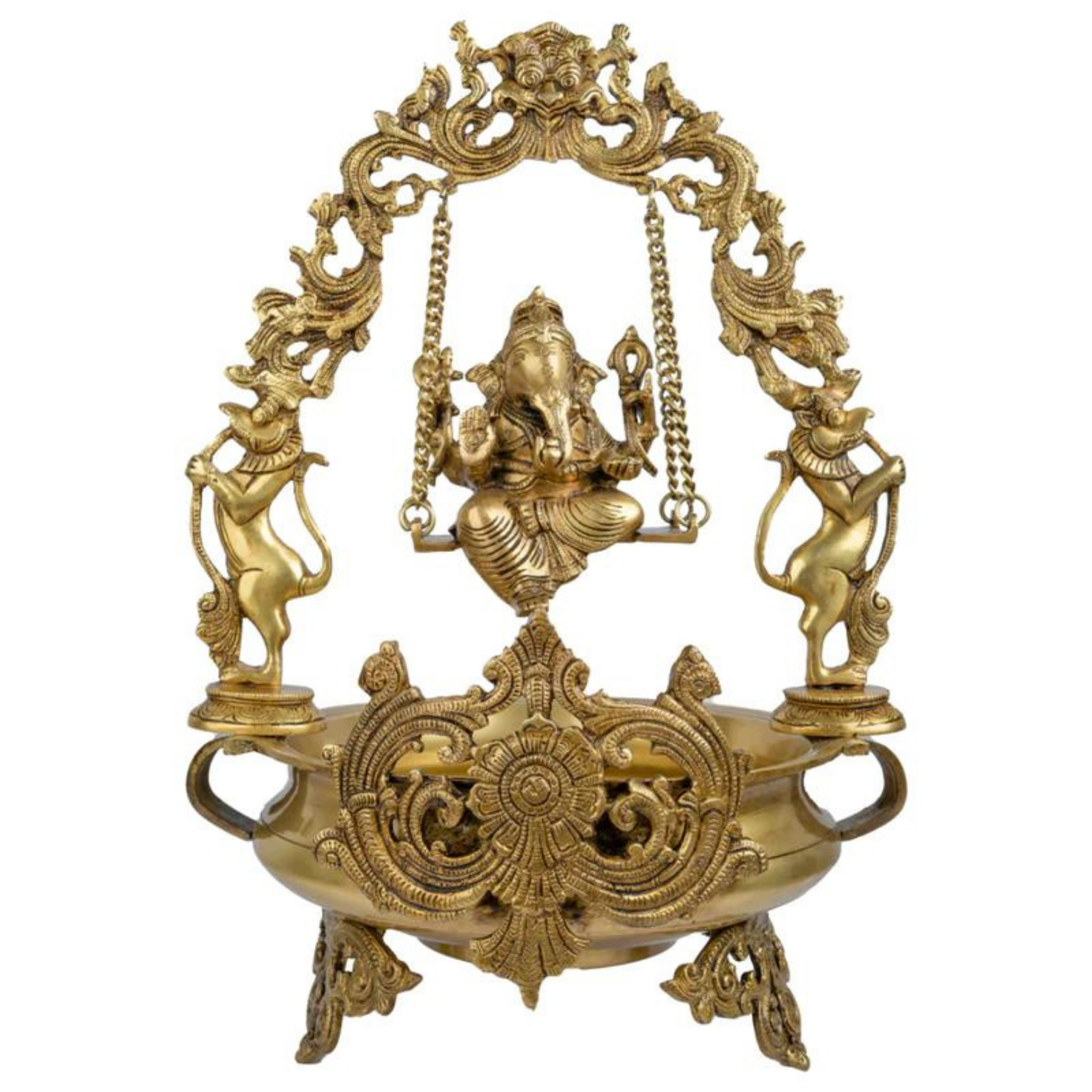 Brass Big Ganesh Ji on Swing Urli Bowl #PIU-5021