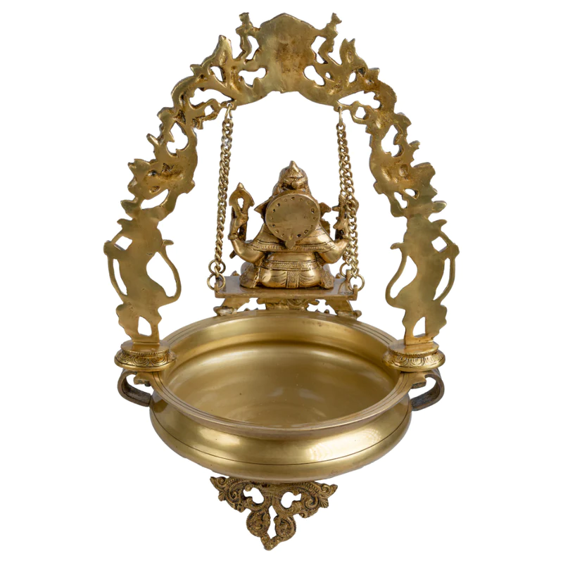 Brass Big Ganesh Ji on Swing Urli Bowl #PIU-5021