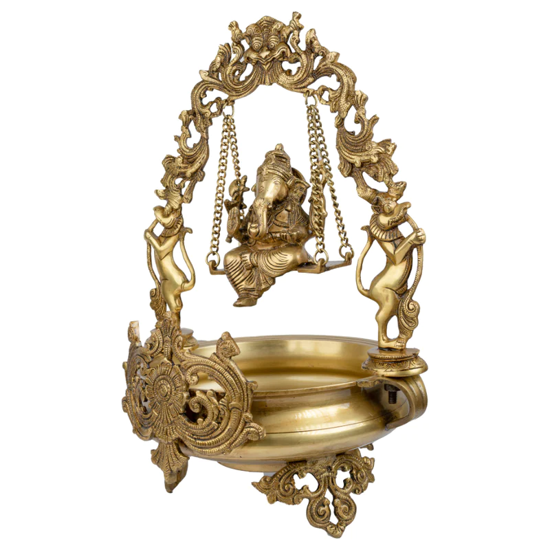 Brass Big Ganesh Ji on Swing Urli Bowl #PIU-5021