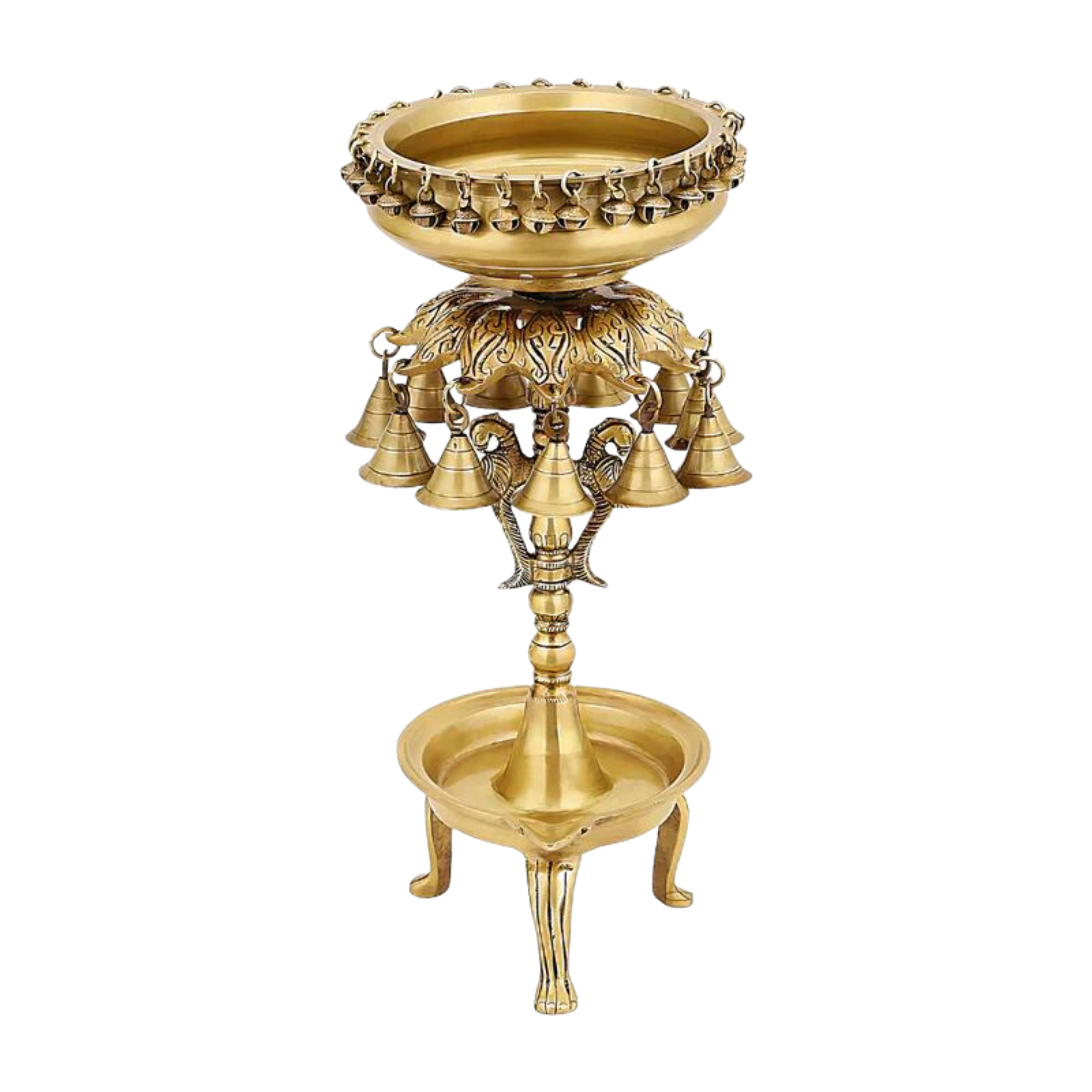 Brass Tall Urli Bowl With Bells 19in Light #PIU-5026