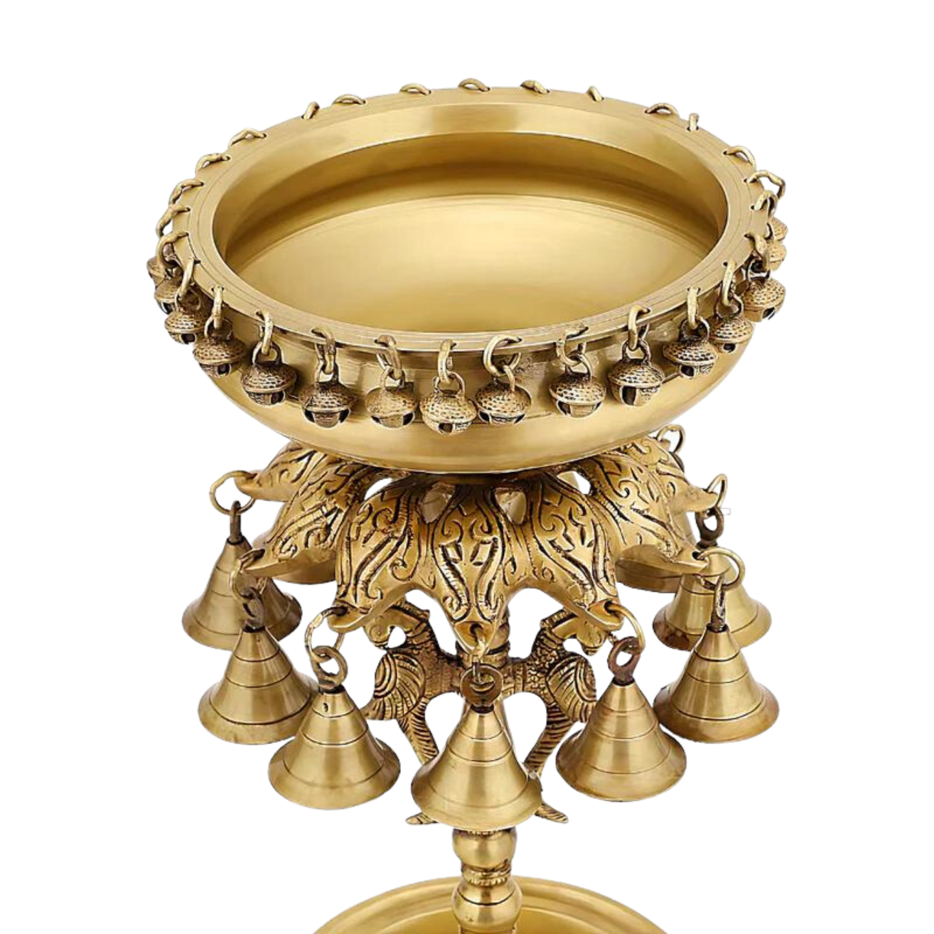 Brass Tall Urli Bowl With Bells 19in Light #PIU-5026