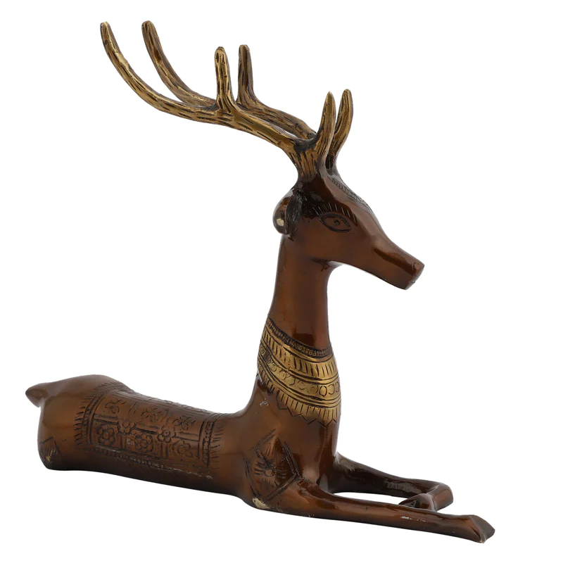 Brass Deer Sitting Statue #PIAS-11264