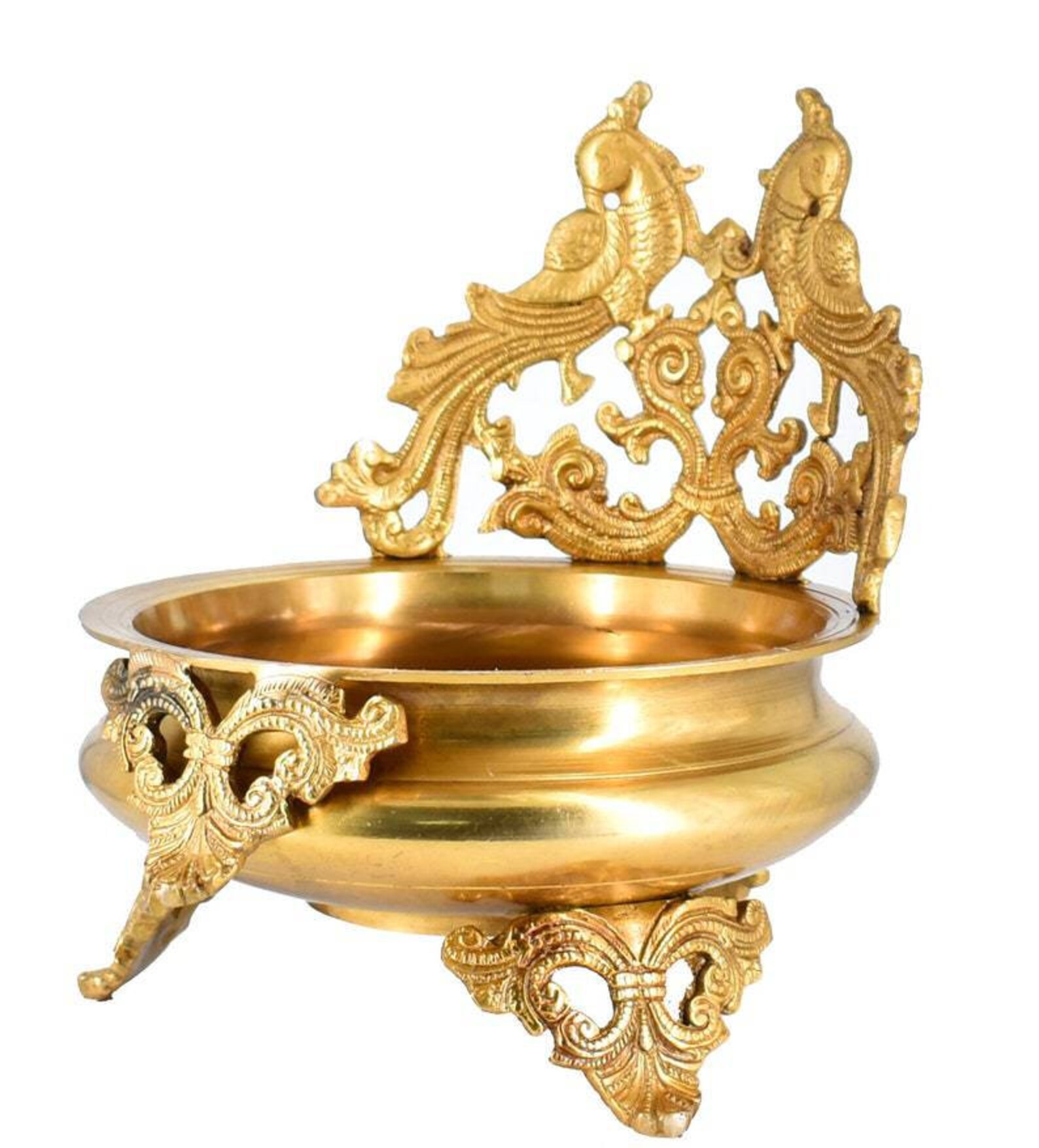 Brass Peacock Design Urli Floating Flower #PIU-5038