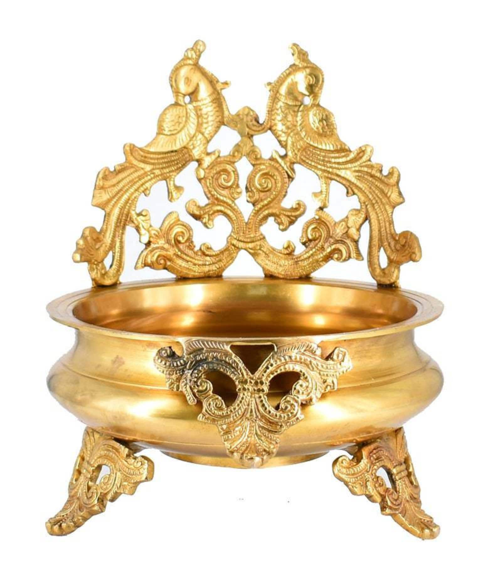 Brass Peacock Design Urli Floating Flower #PIU-5038