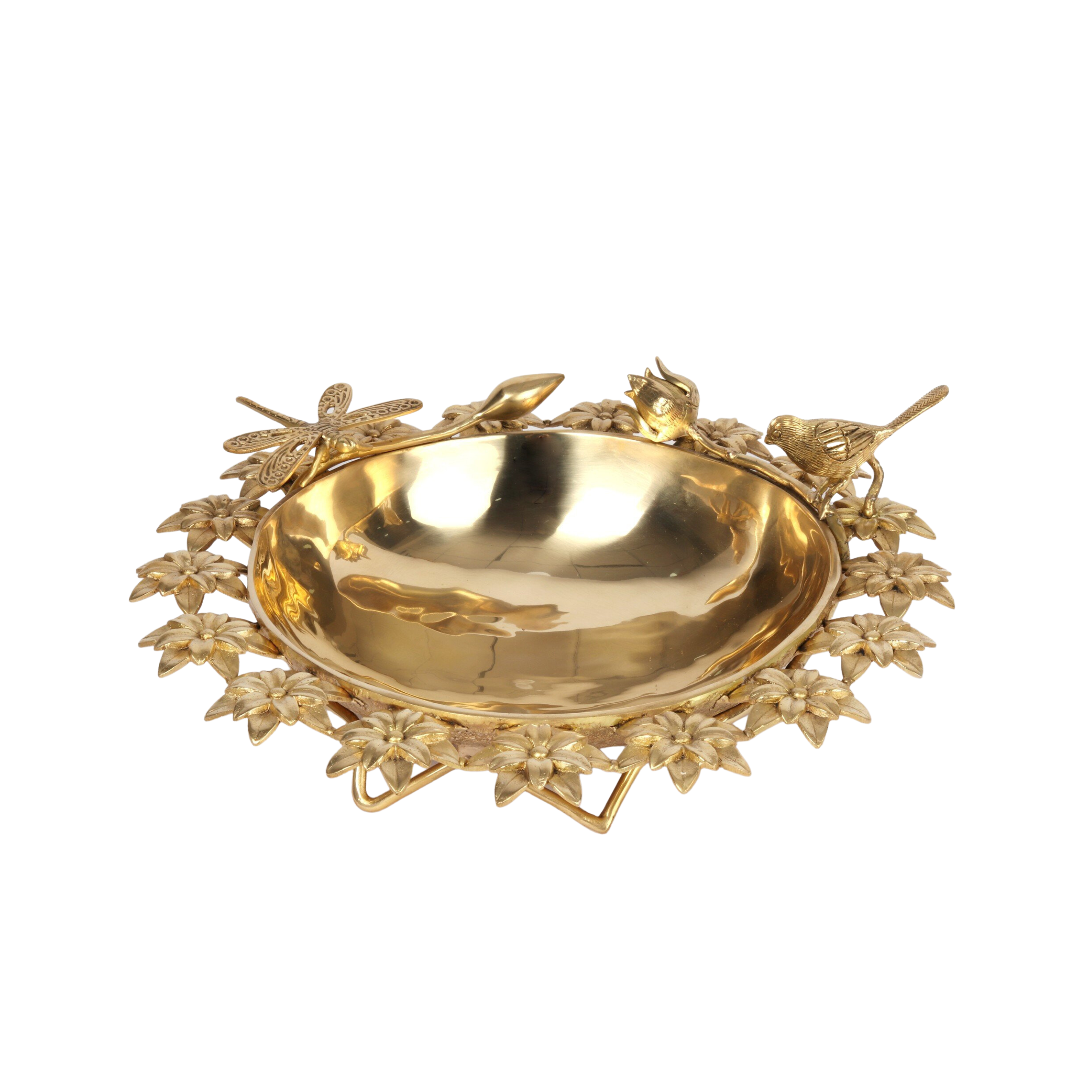 Brass Designer Urli with Flower and Birds #PIU-5047