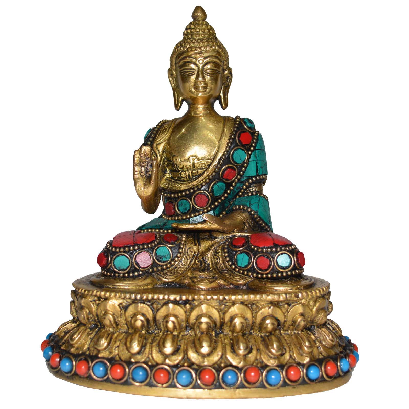 Lord Buddha Sitting on Lotus with turquoise stone work #PIB-4016