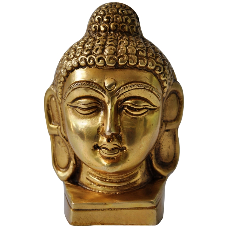 Lord Buddha Head in brass metal with yellow antique finish #PIB-4032