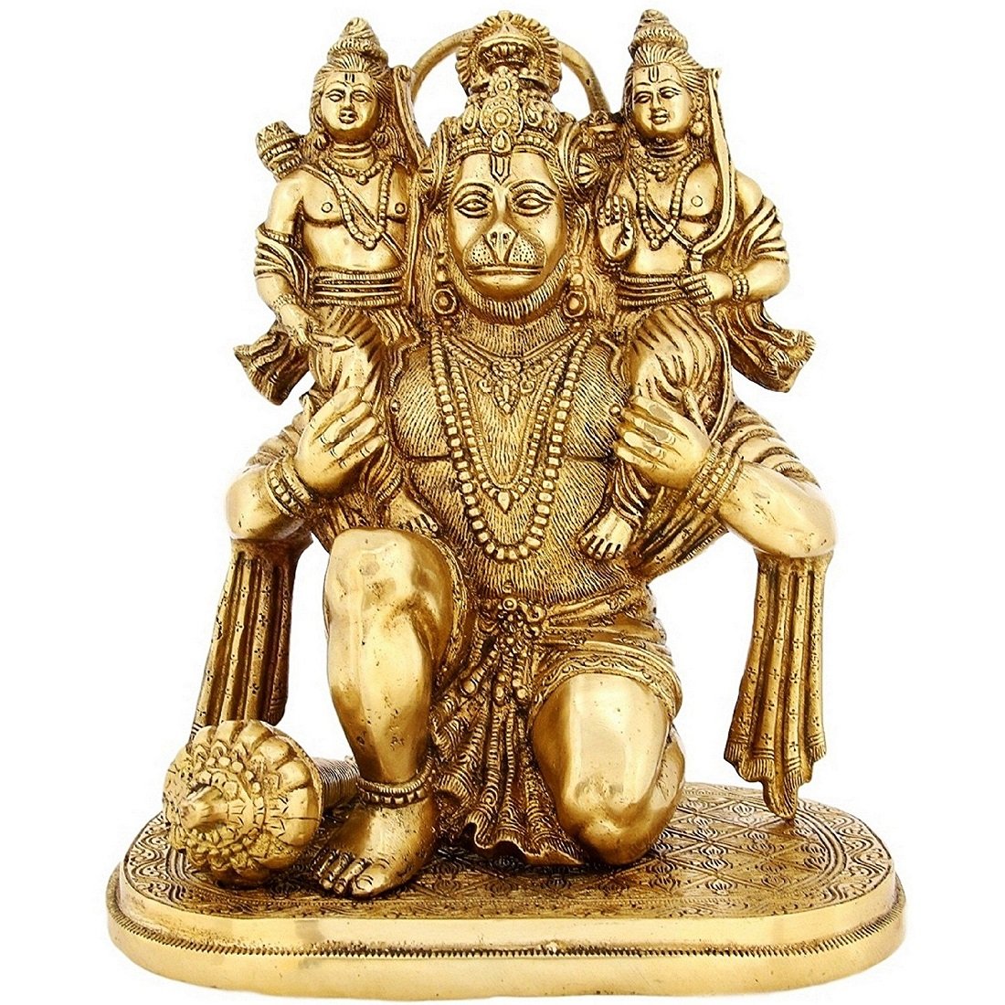 Sitting lord hanuman ji brass statue with lord Ram and Laxman #PIH-6024