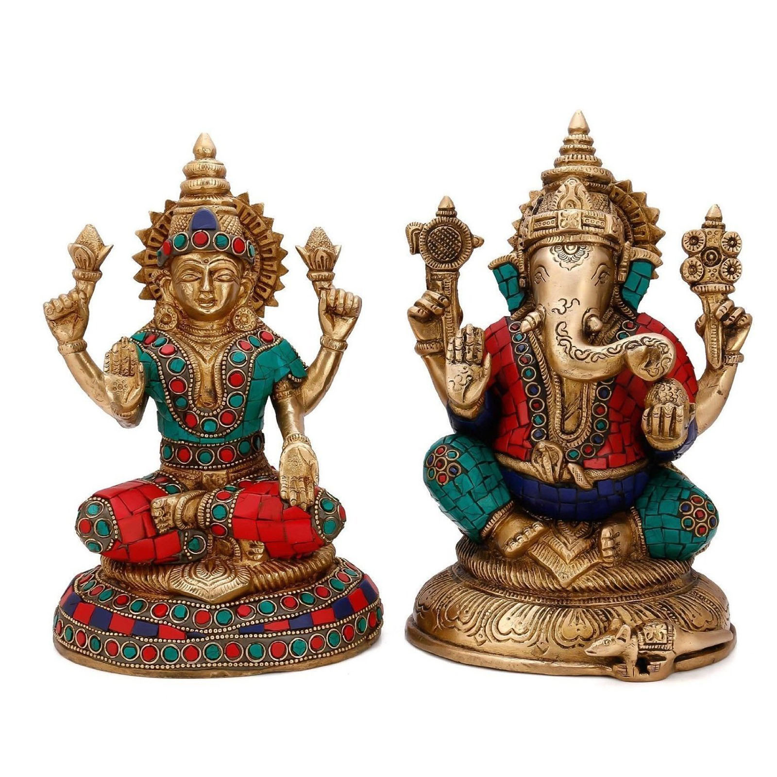 Laxmi Ganesha Pair of Brass in Golden For your Home & Temple #PILG-10007