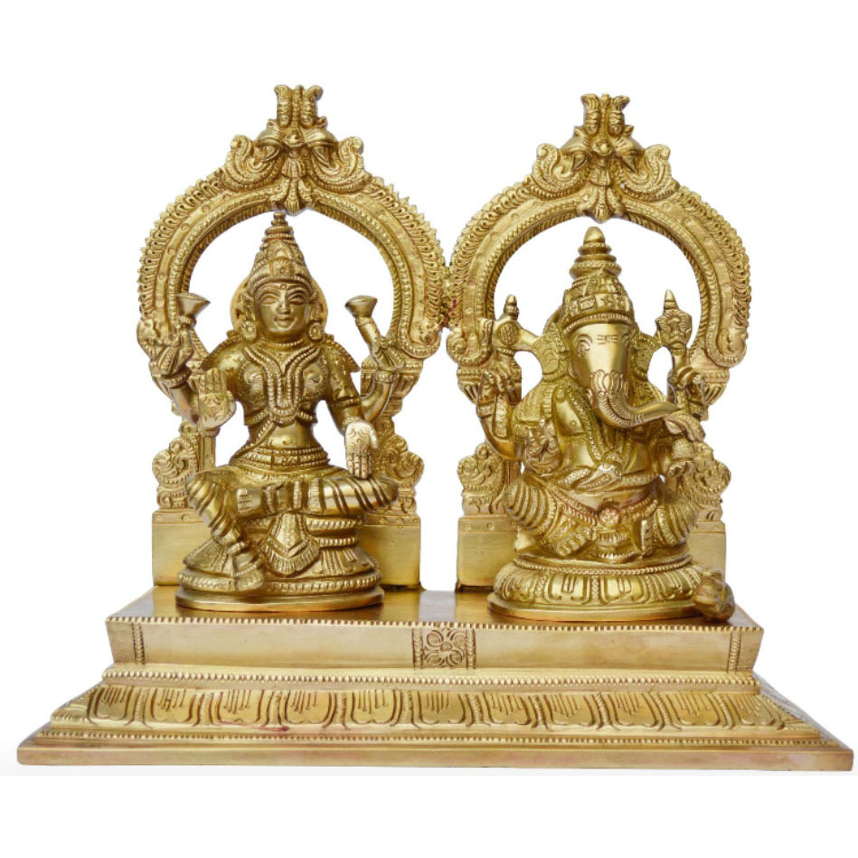 Laxmi Ganesh Brass antqiue finish figure #PILG-10011