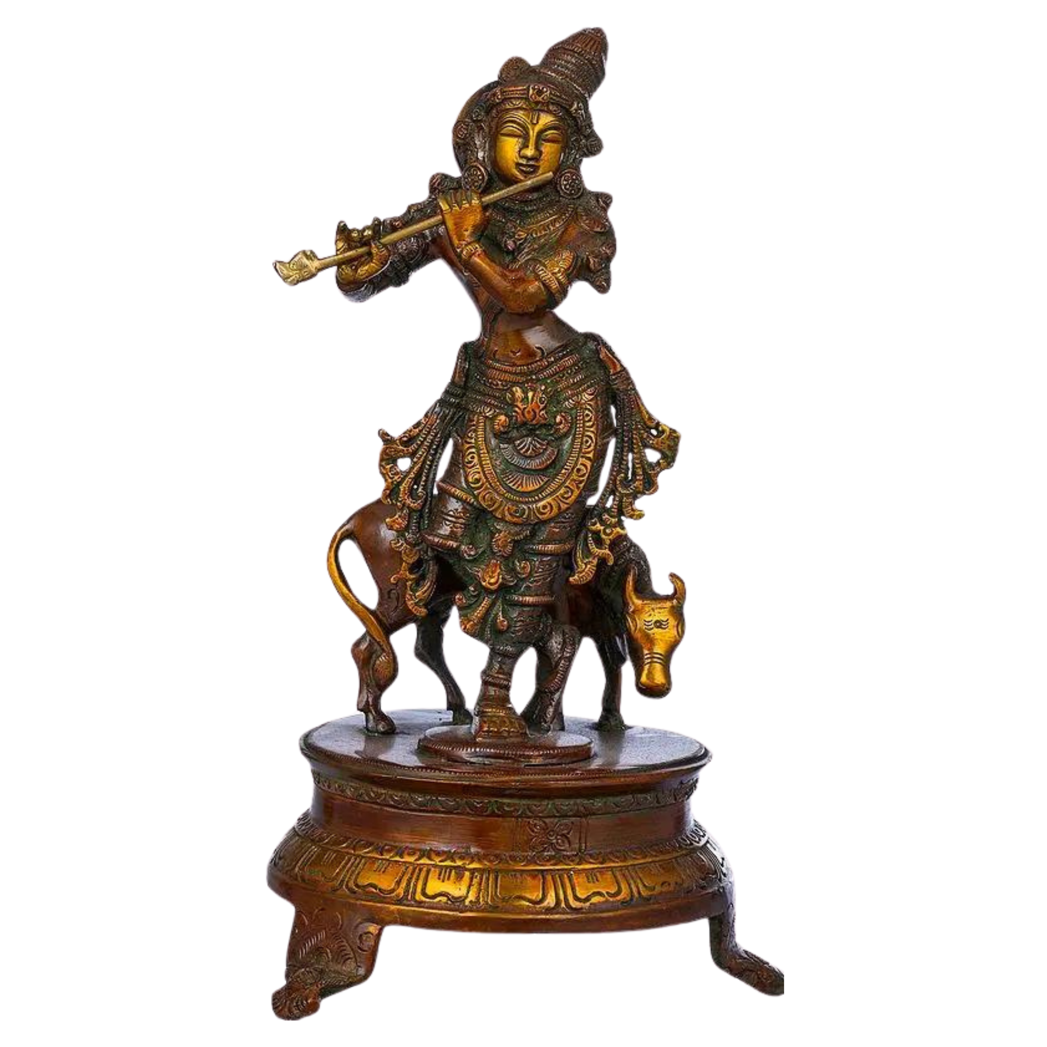 Brass Venugopala Idol (Fluting Krishna with His Cow) #PIK-7016