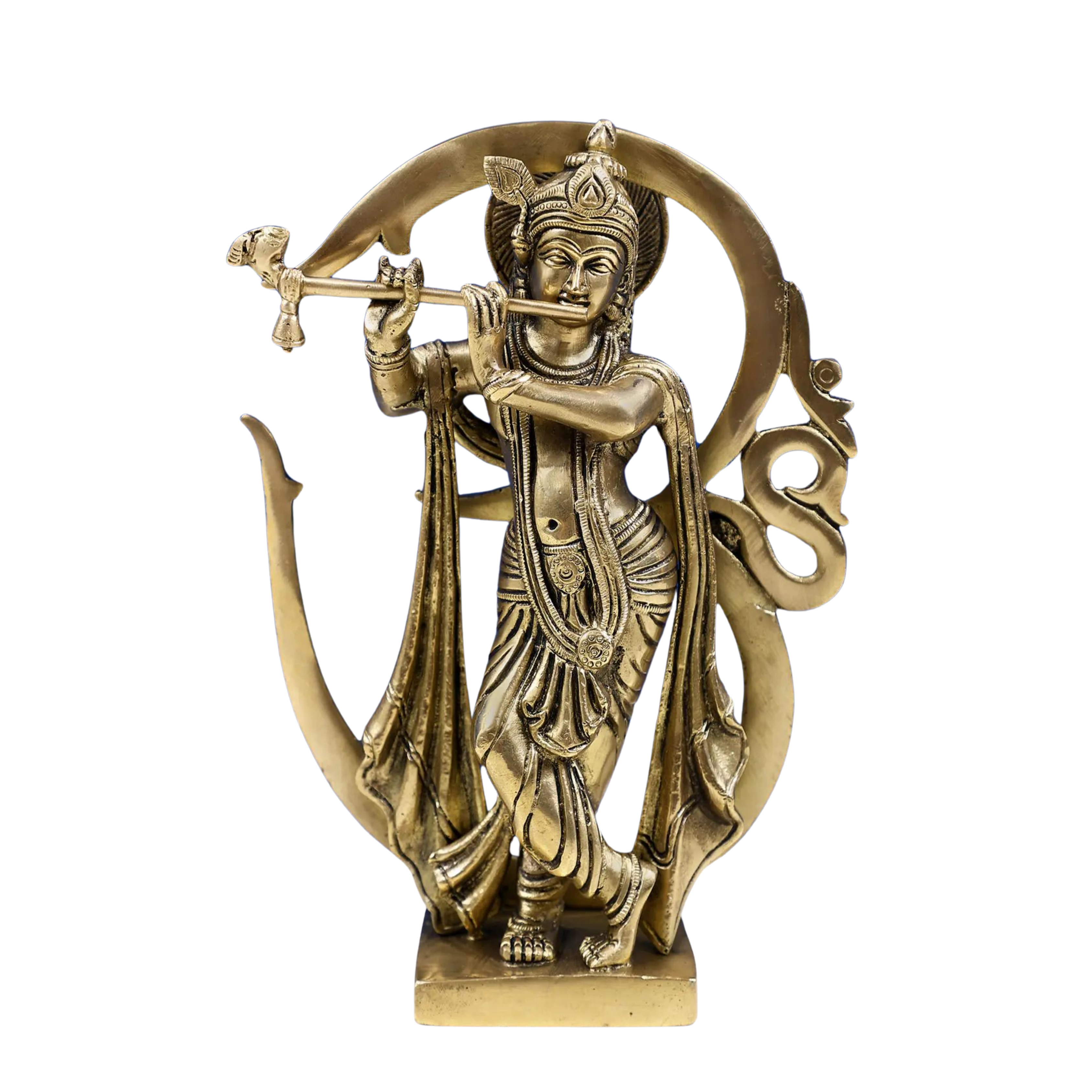 Brass Fluting Lord Krishna, Against The Backdrop Of Om #PIK-7029