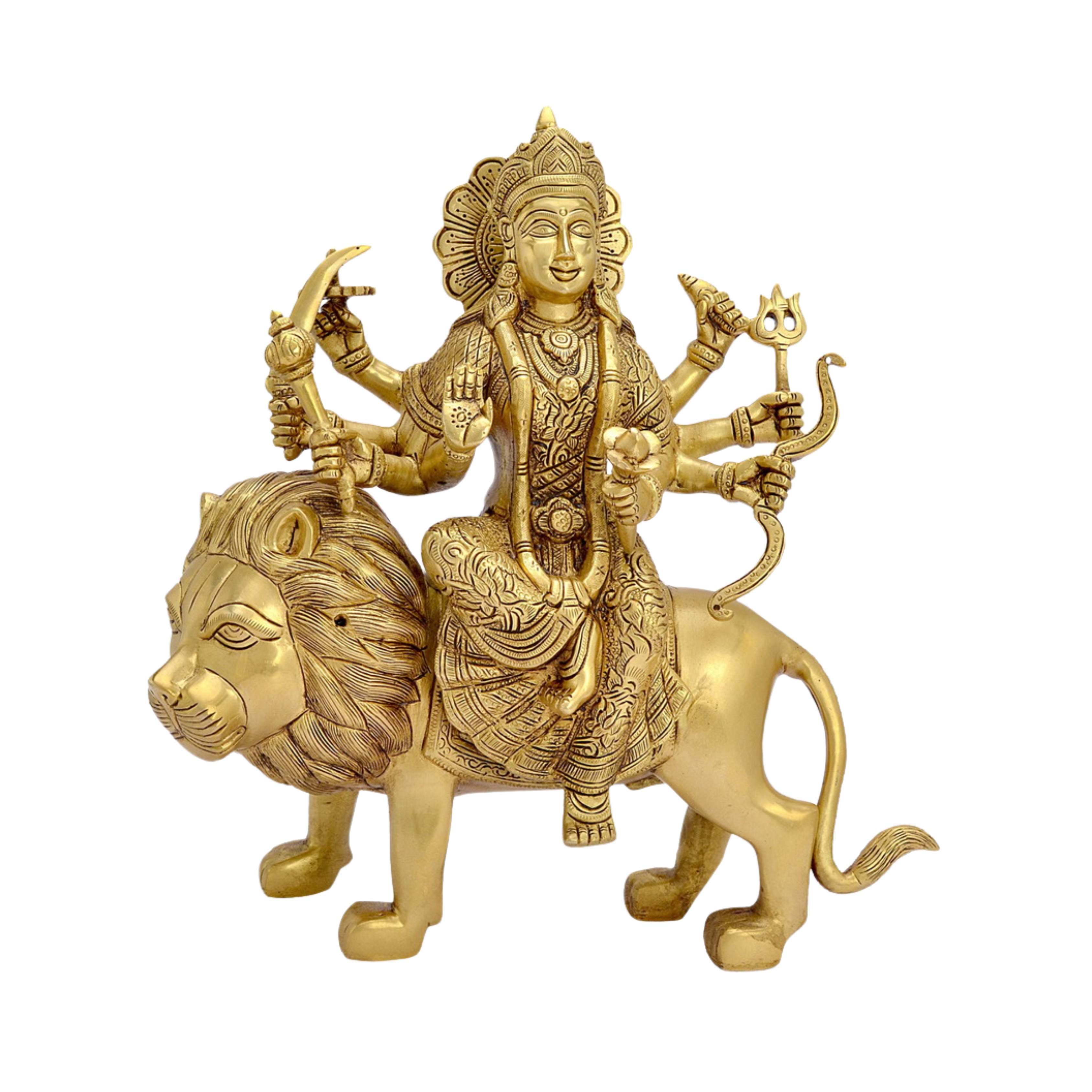 lord Durga Ji Brass Durga Statue Holding Trident with Lion #PID-1715