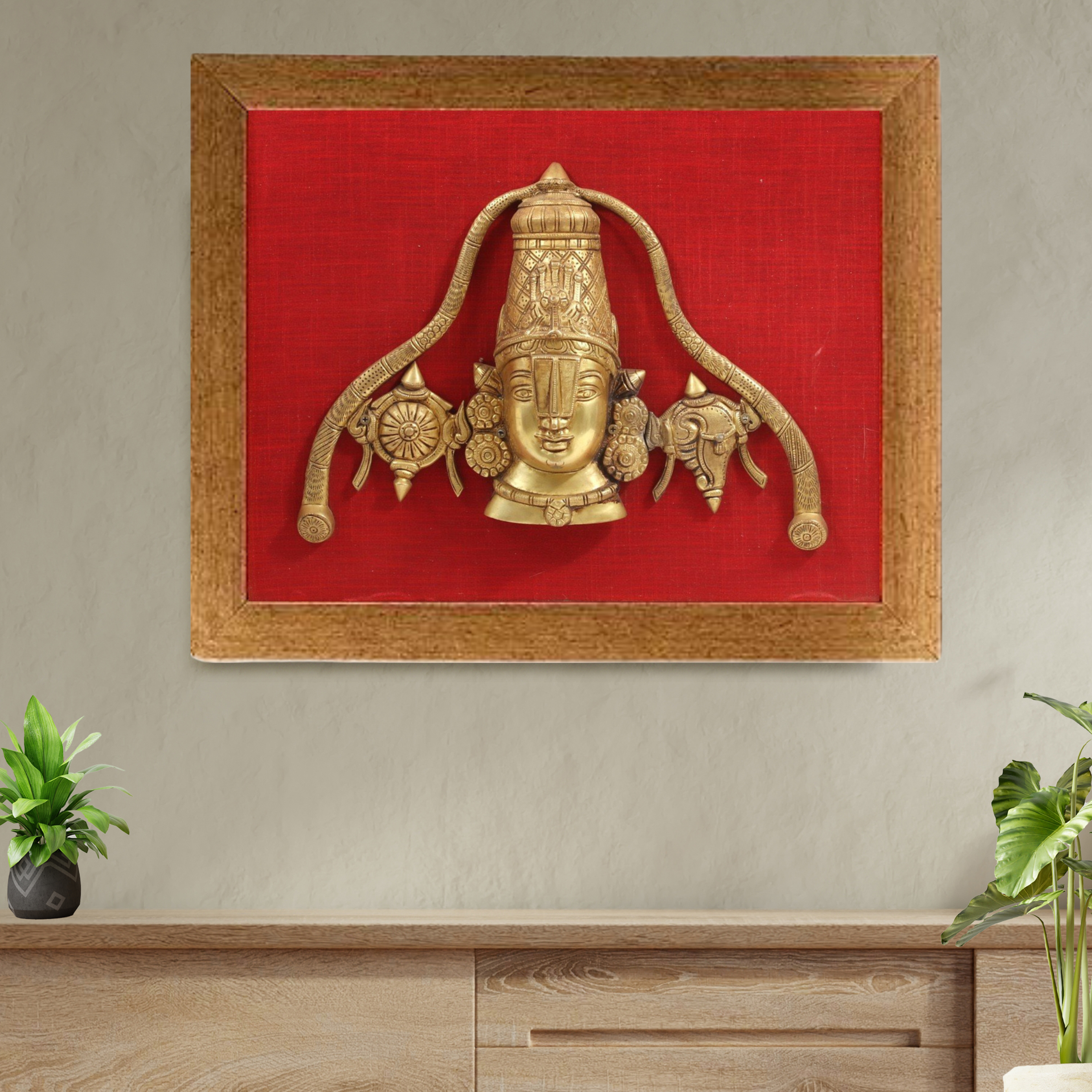 Wooden Framed Lord Balaji Idol with Shanka & Chakra | Wall Hanging #PIF-1147
