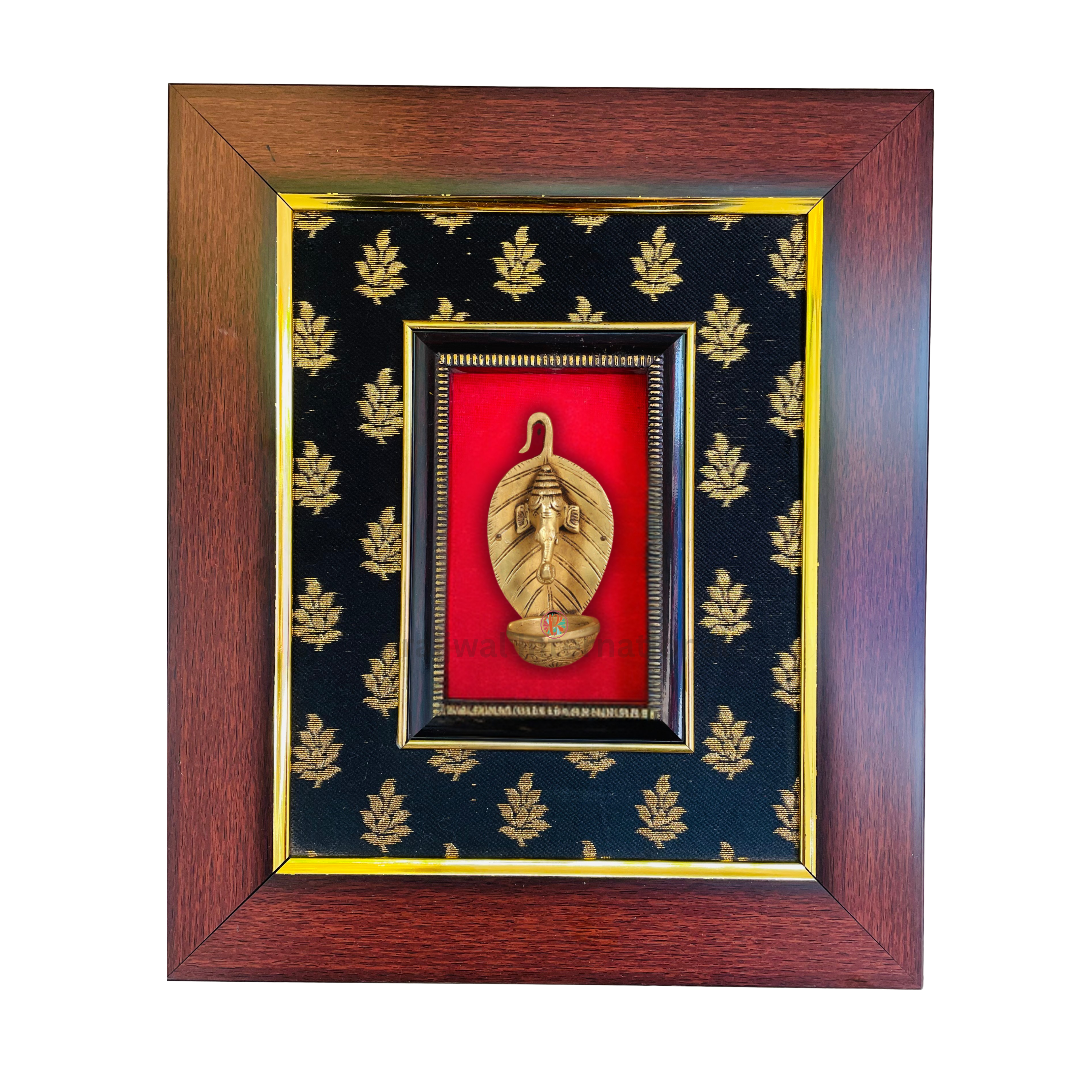 Lord Ganesha with Diya in Brass | Wooden Wall Hanging Frame #PIF-1160