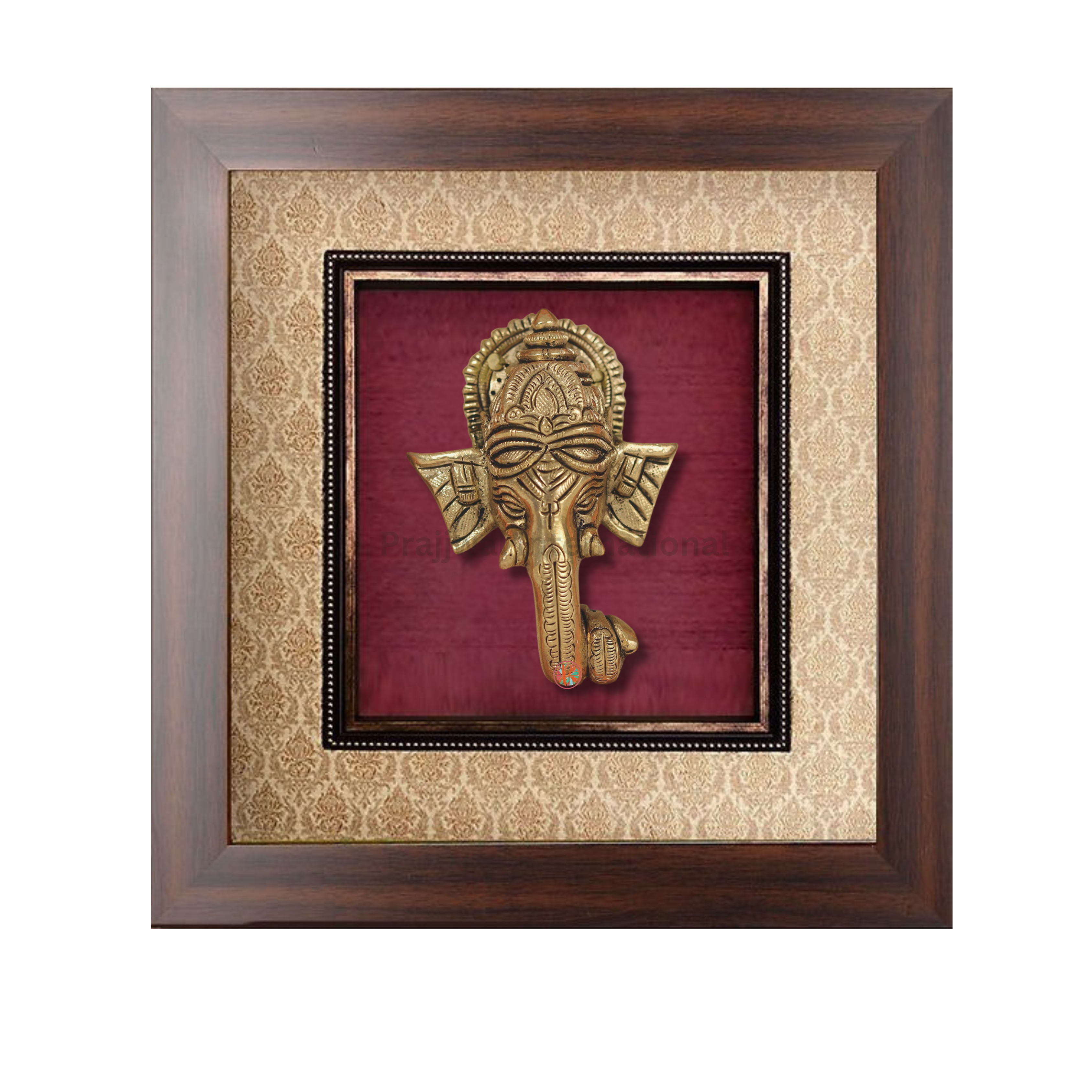 Wooden Framed Lord Ganapati Face in Brass | Wall Hanging #PIF-1162