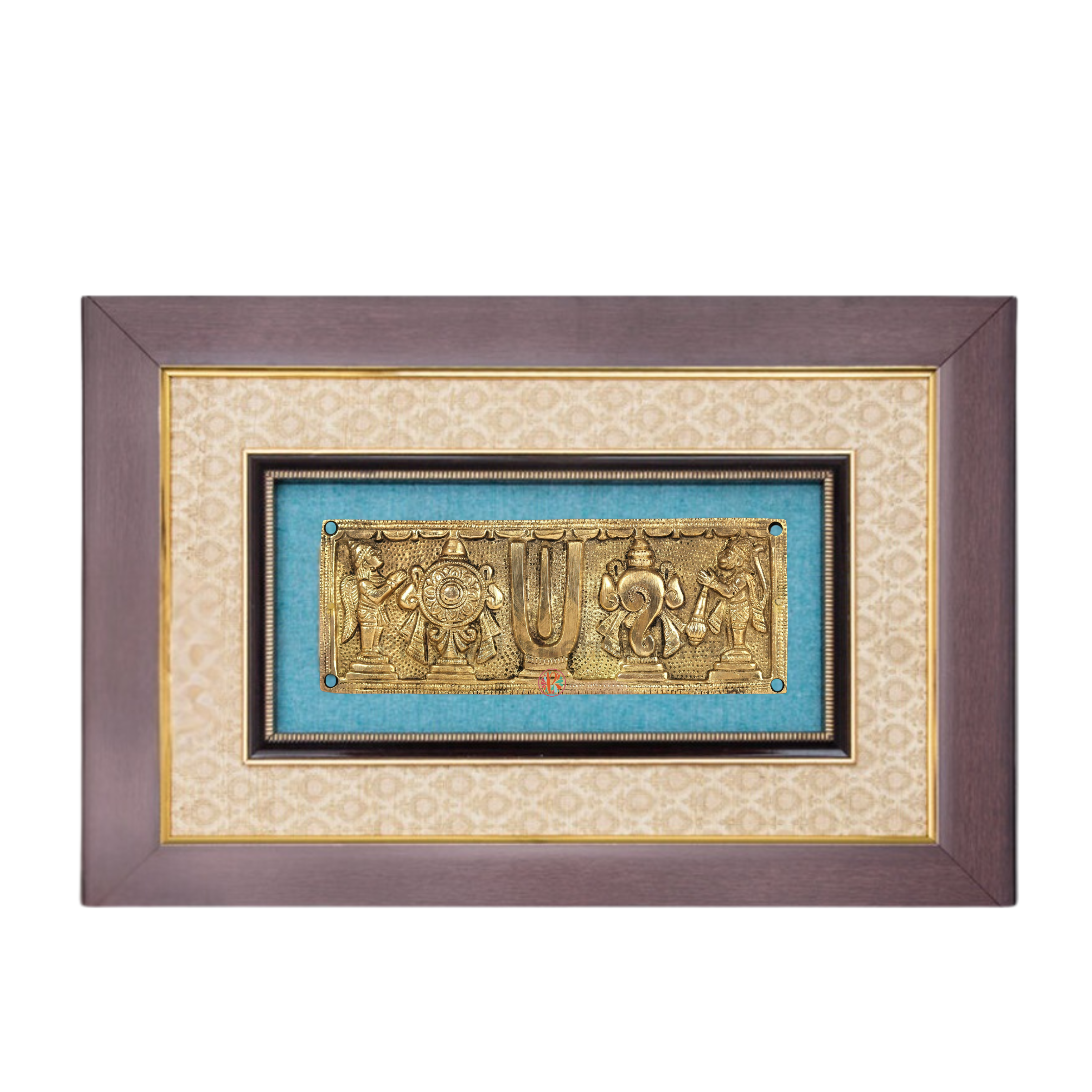 Vaishnava Symbols with Garuda and Hanuman | Wood and Brass Wall Hanging Frame #PIF-1155