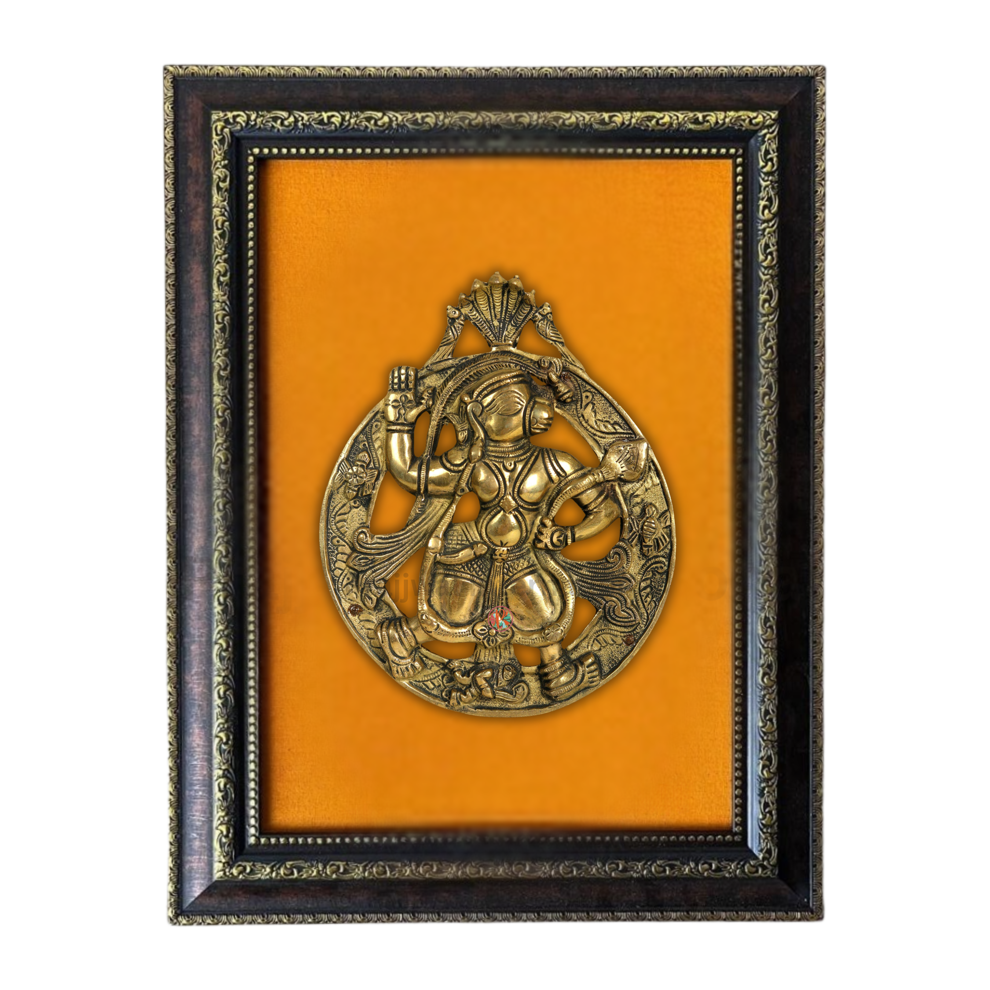 Lord Hanuman under Serpent in Brass | Wooden Wall Hanging Frame #PIF-1143