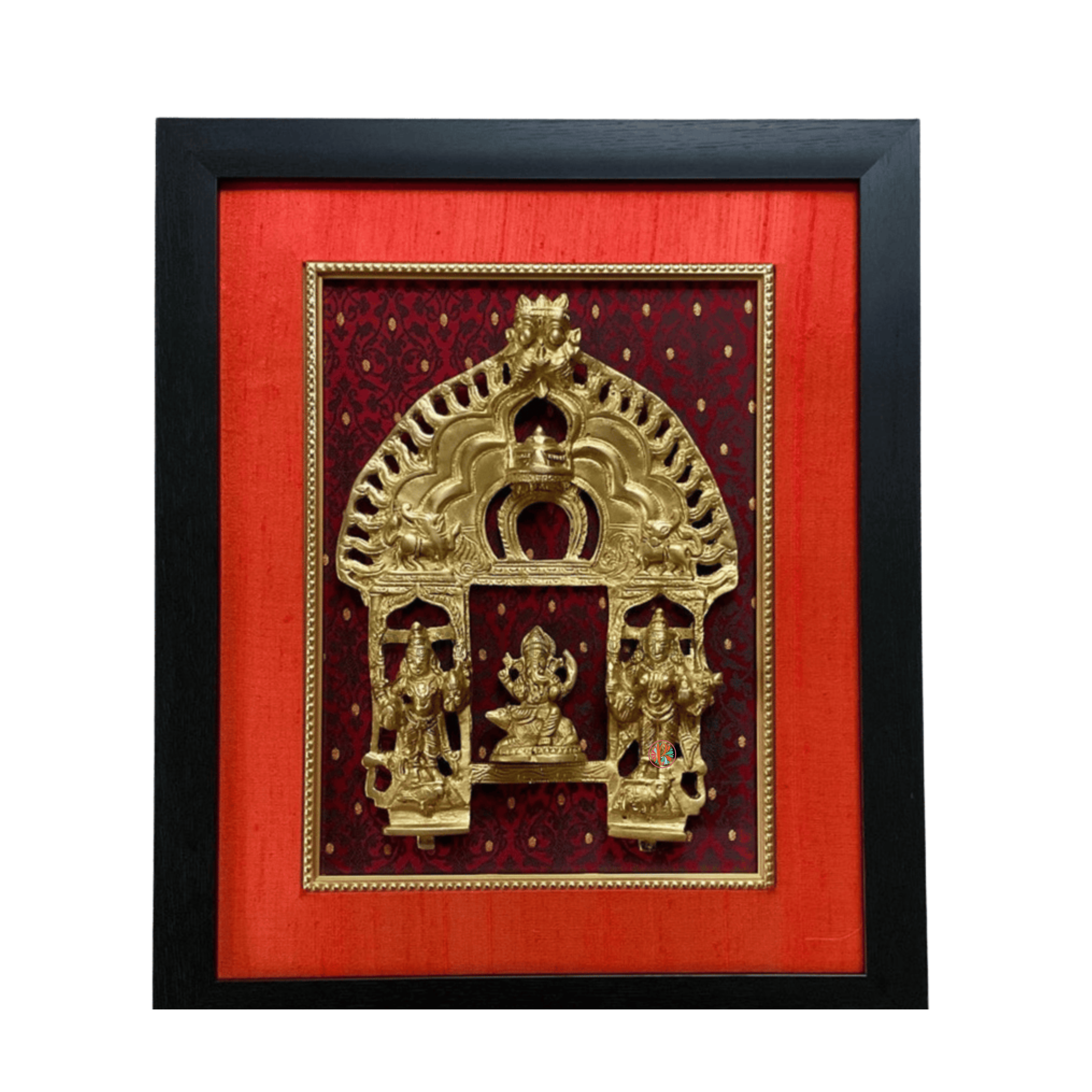 Framed Brass Prabhavali with Ganesh & Deep Lakshmi | Wall Hanging Décor
