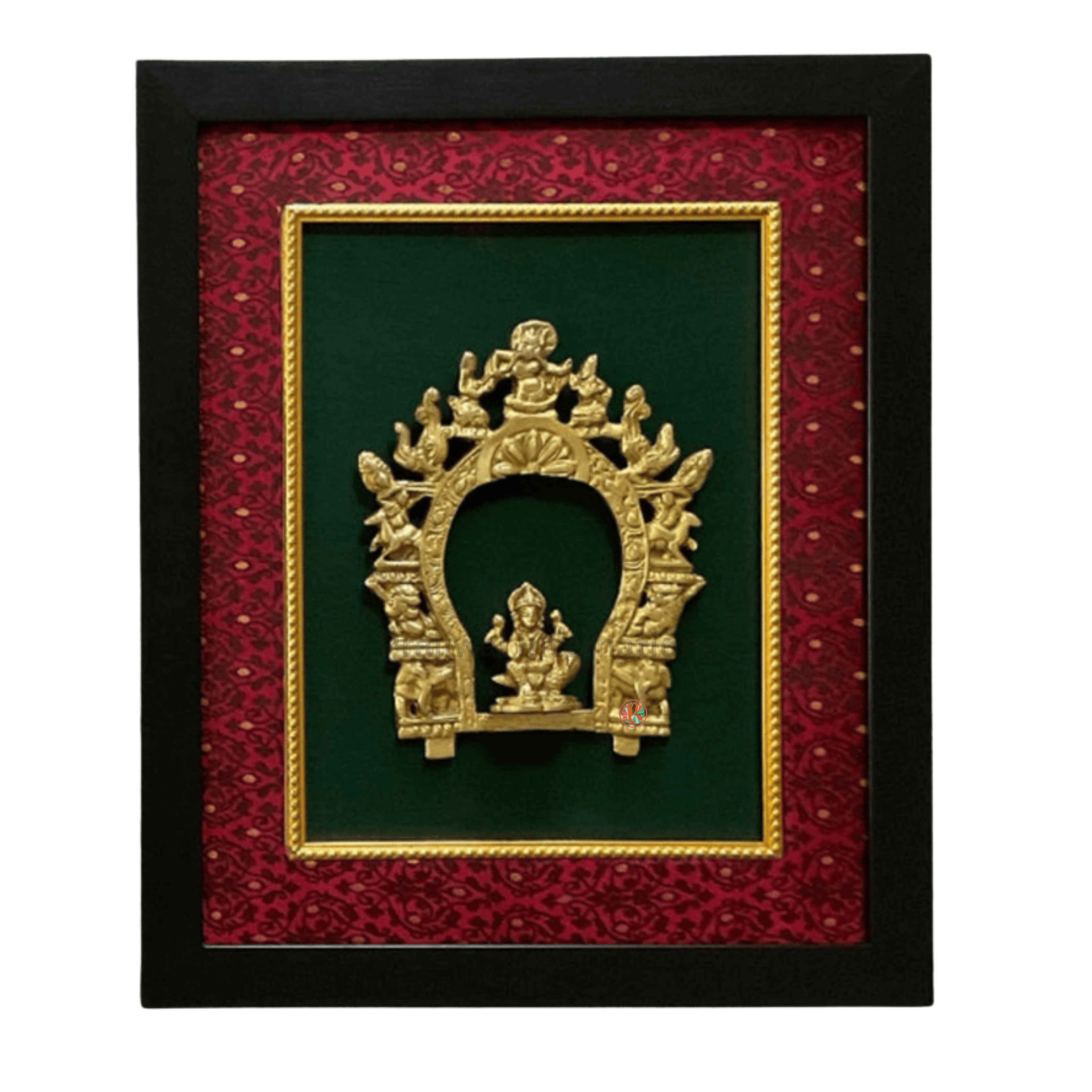 Framed Brass Prabhavali with Goddess Lakshmi | Wall Hanging Décor | 18 x 14 Inches