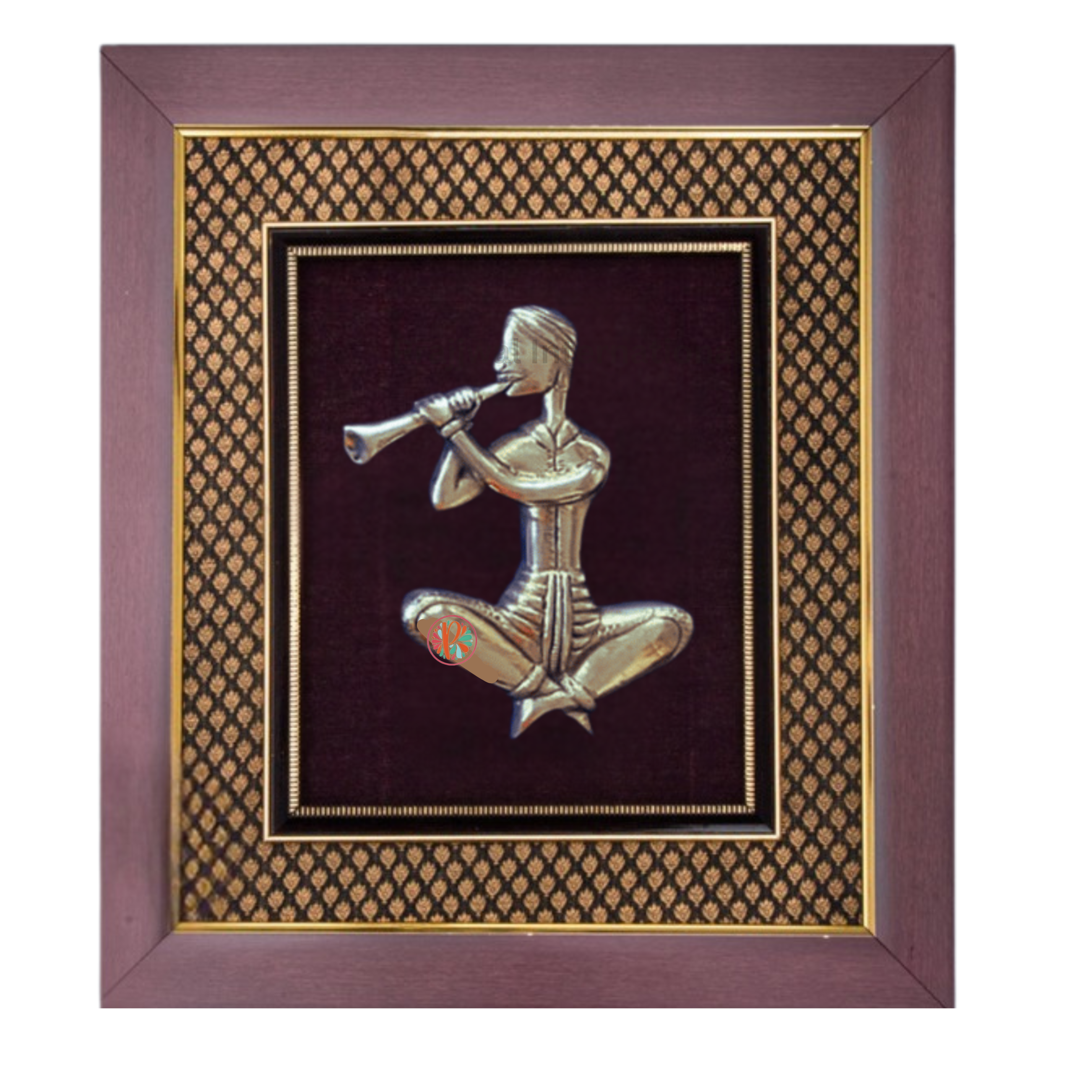 Brass Musician Wall Décor on Wooden Frame | 18 x 14 Inches | Indian Classical Art