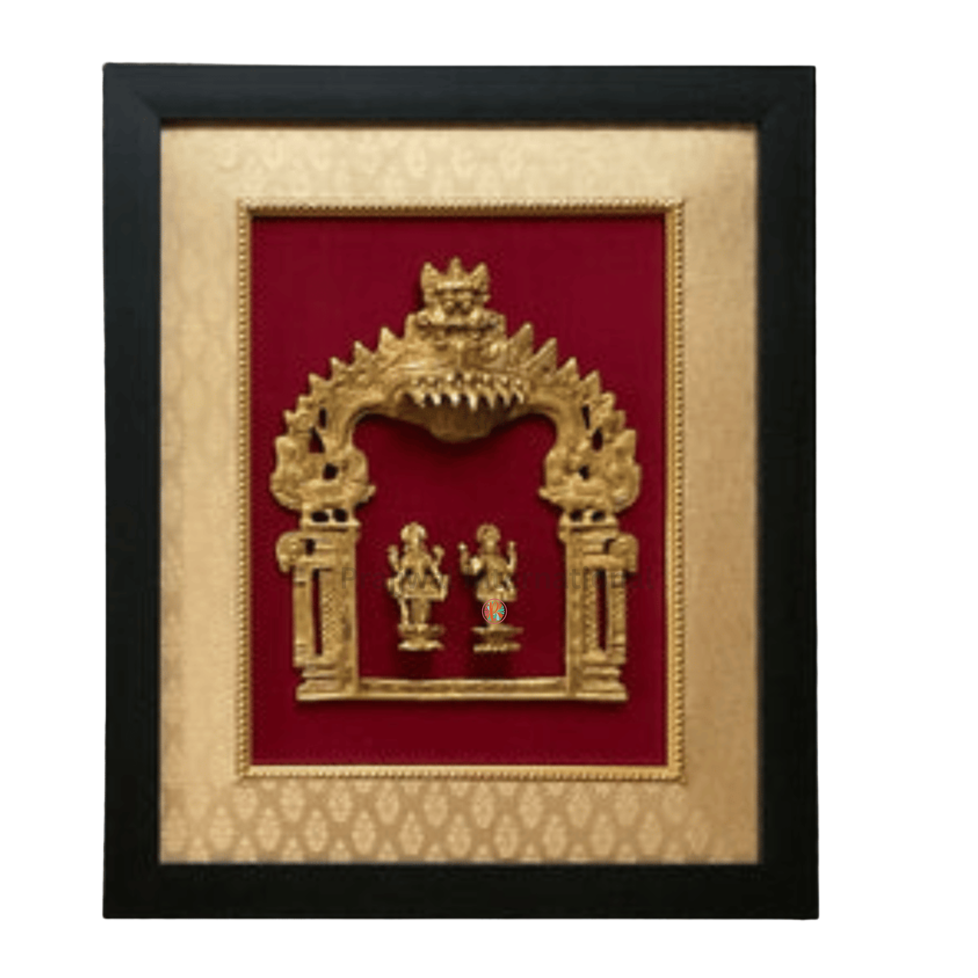 Framed Brass Prabhavali of Lakshmi & Vishnu | Divine Wall Hanging Décor 